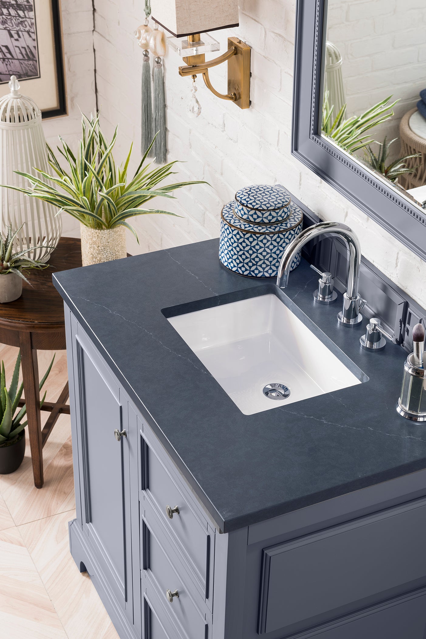 De Soto 36 Inch Single Bathroom Vanity with 3CM Charcoal Soapstone Quartz Top in Silver Gray - Perfect for Modern Home & Apartment Bathroom Renovation
