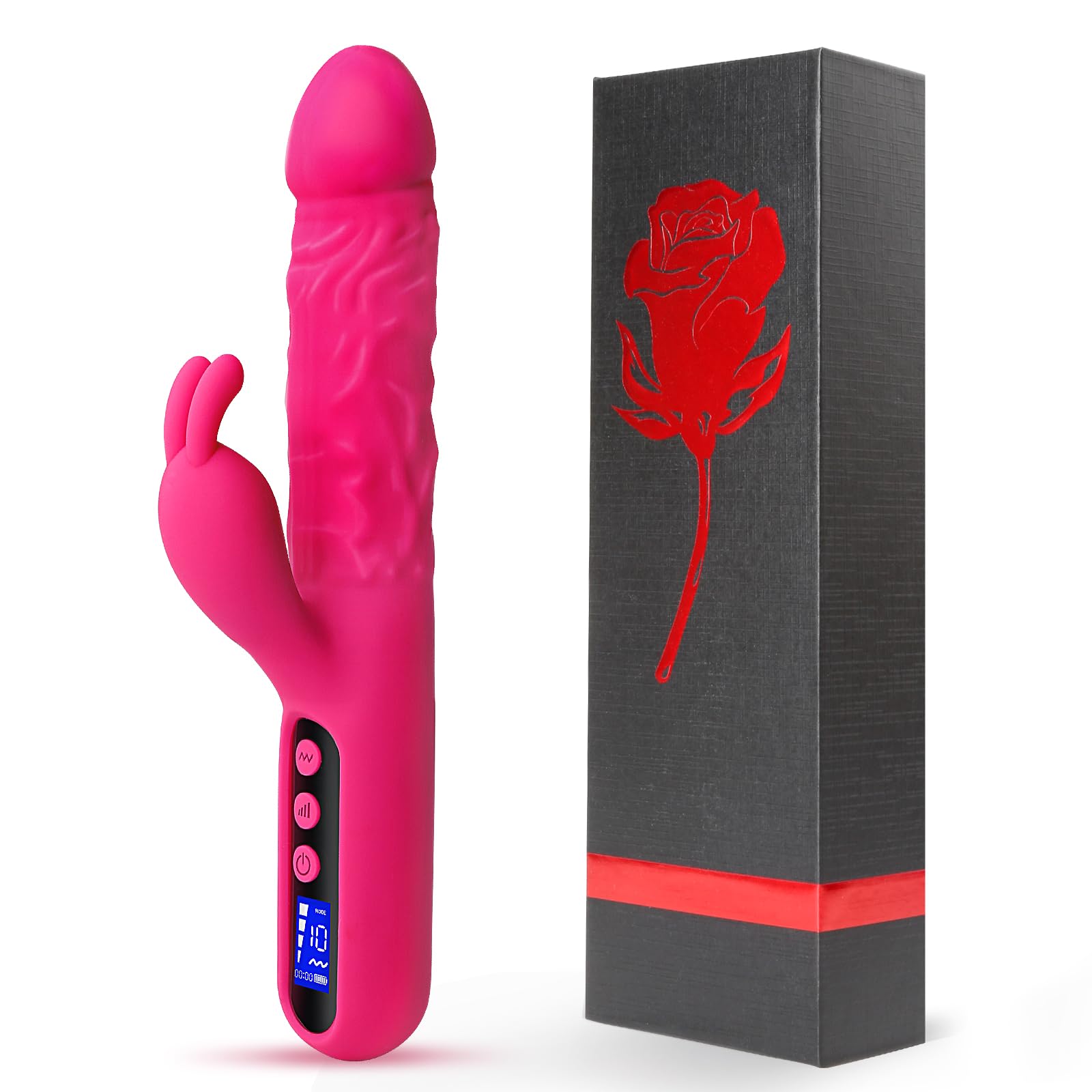 Premium Rabbit Vibrator for Women - Rechargeable G Spot & Clitoral Stimulator with 10 Vibration Patterns & 4 Speeds, LCD Display - Adult Sex Toy for Couples (Rose) | Perfect for Solo Play & Romantic Nights