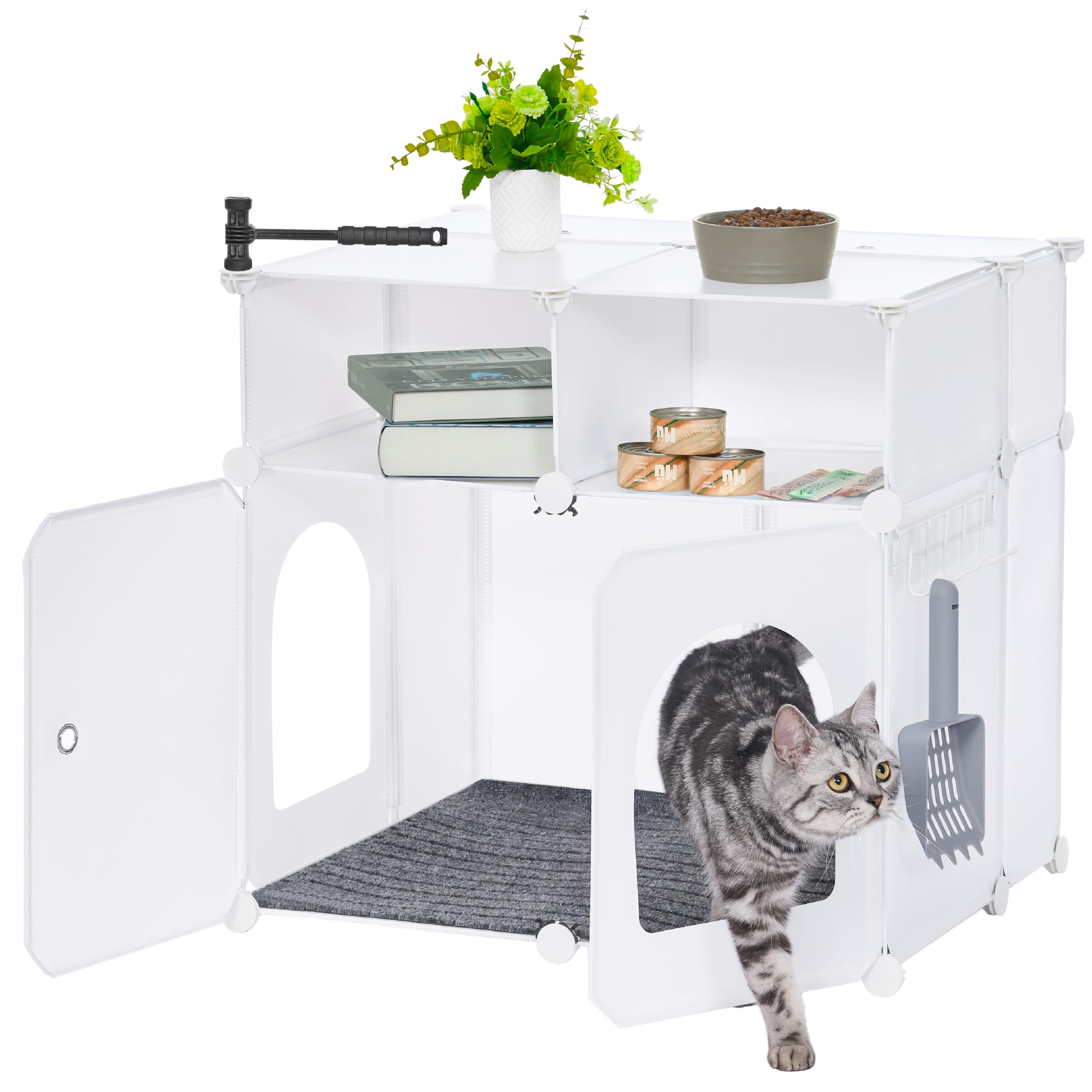 Premium Cat Litter Box Enclosure with Mat - Splash Proof Covered Litter Box Furniture with Storage (23.7