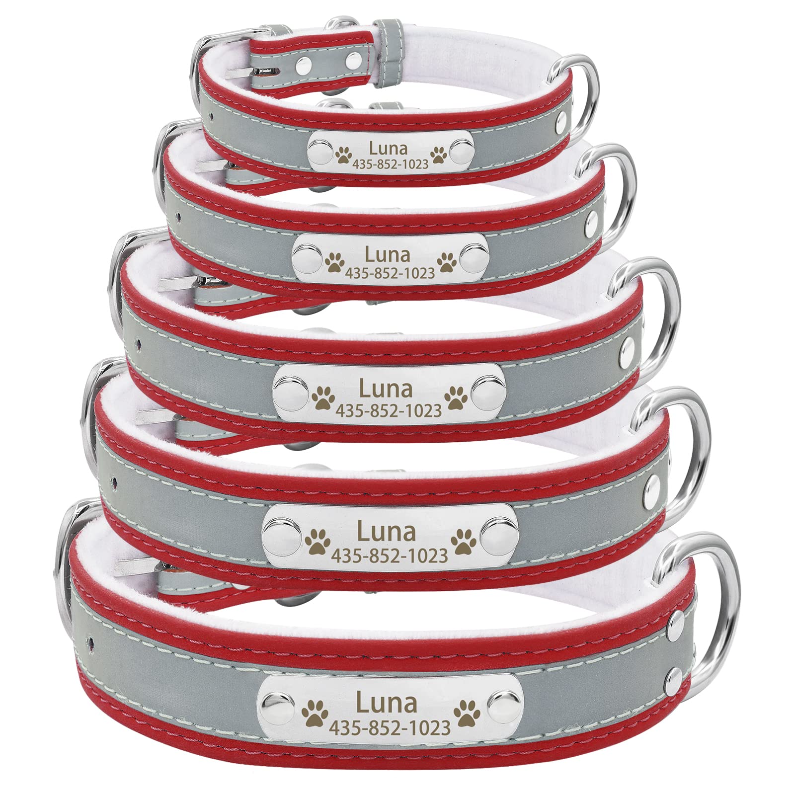 Custom Personalized Reflective Dog Collar & Leash Set with Name Plate - Engraved Leather Pet Collar for Small Medium Large Dogs & Cats - Perfect for Night Walks, Outdoor Adventures & Pet Safety