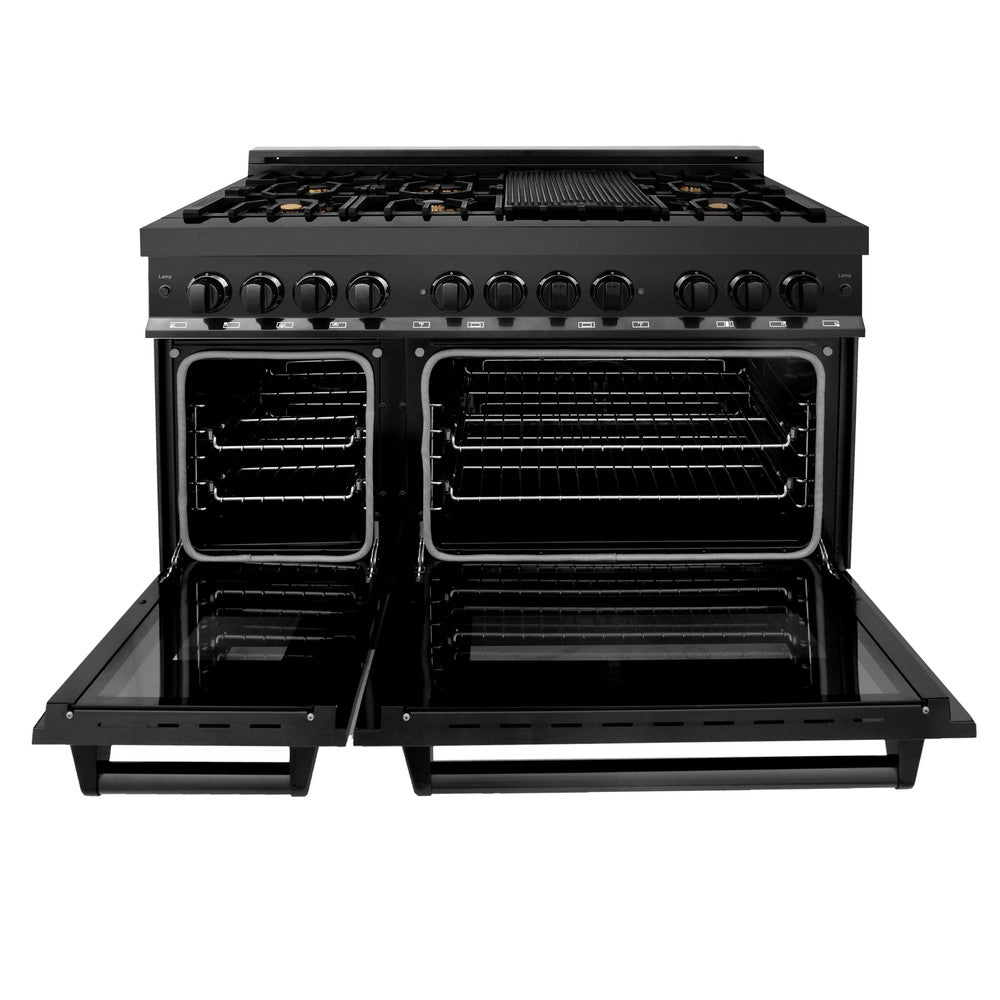 ZLINE 48-Inch 6.0 cu. ft. Dual Fuel Range with Gas Cooktop & 2 Electric Ovens - Black Stainless Steel with Brass Burners (RAB BR 48) | Professional Kitchen Appliance for Home Chefs & Cooking Enthusiasts