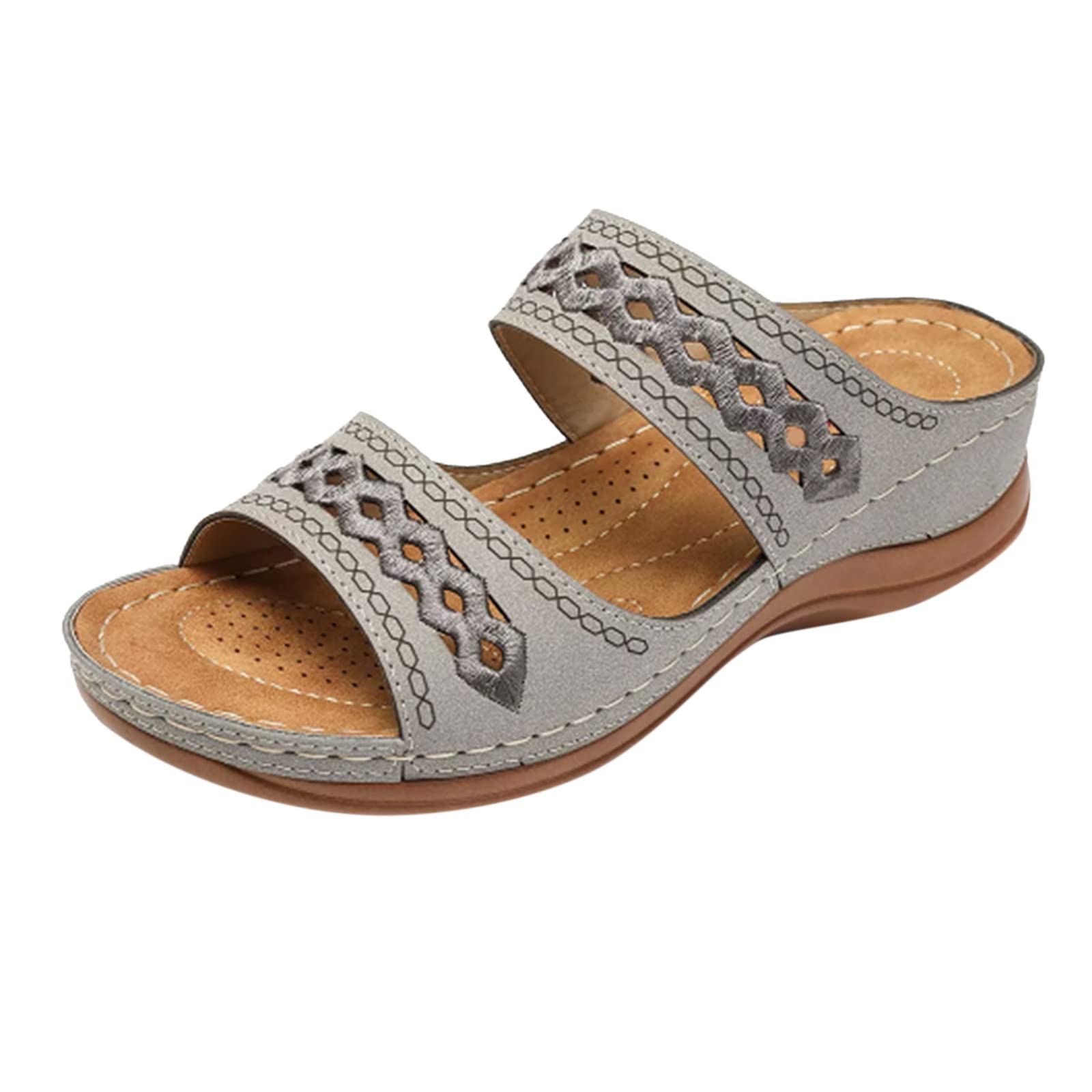 Women's Arch Support Sandals - Slip-On Sliders & Comfortable Slippers for Summer | Fashion Wedge Sandals with Orthotic Support for Walking, Travel & Beach