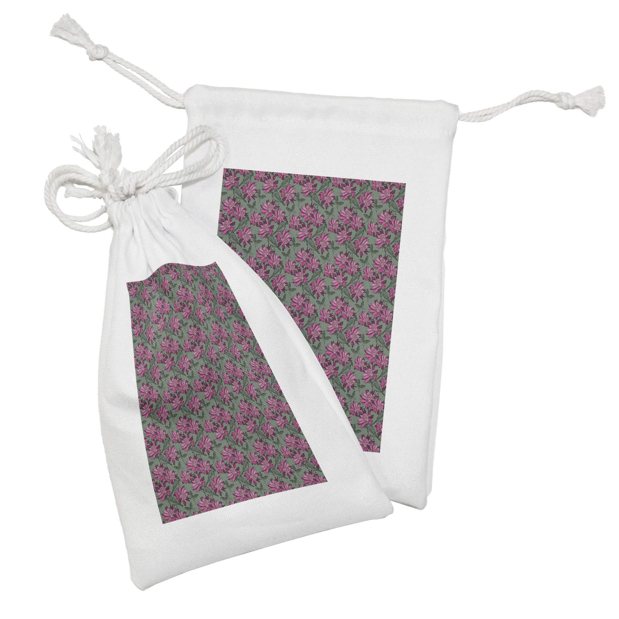 Ambesonne Floral Fabric Pouch Set of 2 - Hand Drawn Bird & Petal Sketch Design, Small Drawstring Bags for Toiletries, Masks, Jewelry & Party Favors (9