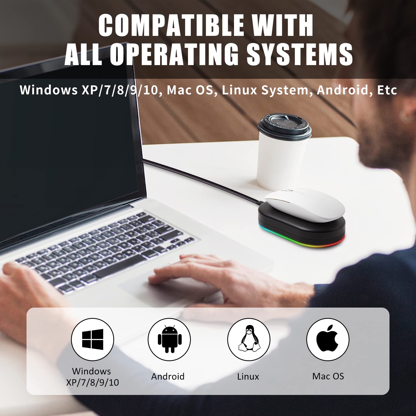 Undetectable Mouse Jiggler with RGB Lights - USB-Powered Computer Mouse Mover to Prevent Sleep Mode | Perfect for Remote Work, Online Meetings & Presentations