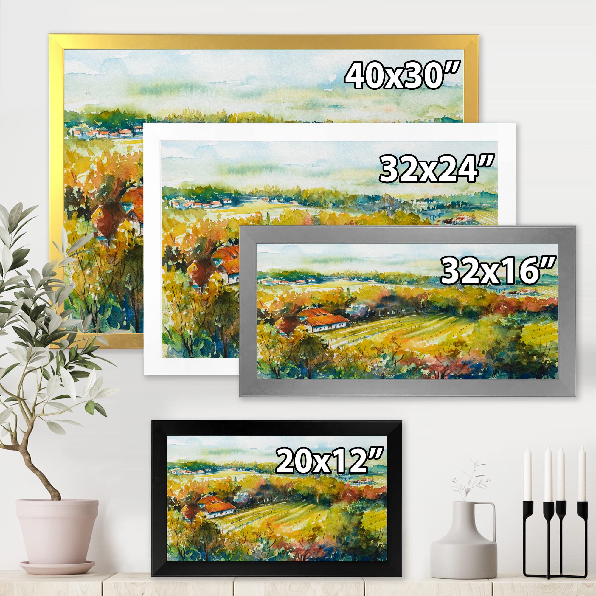 DesignQ Rustic Autumn Landscape Country Framed Wall Art - Farmhouse Decor for Living Room, Bedroom & Office