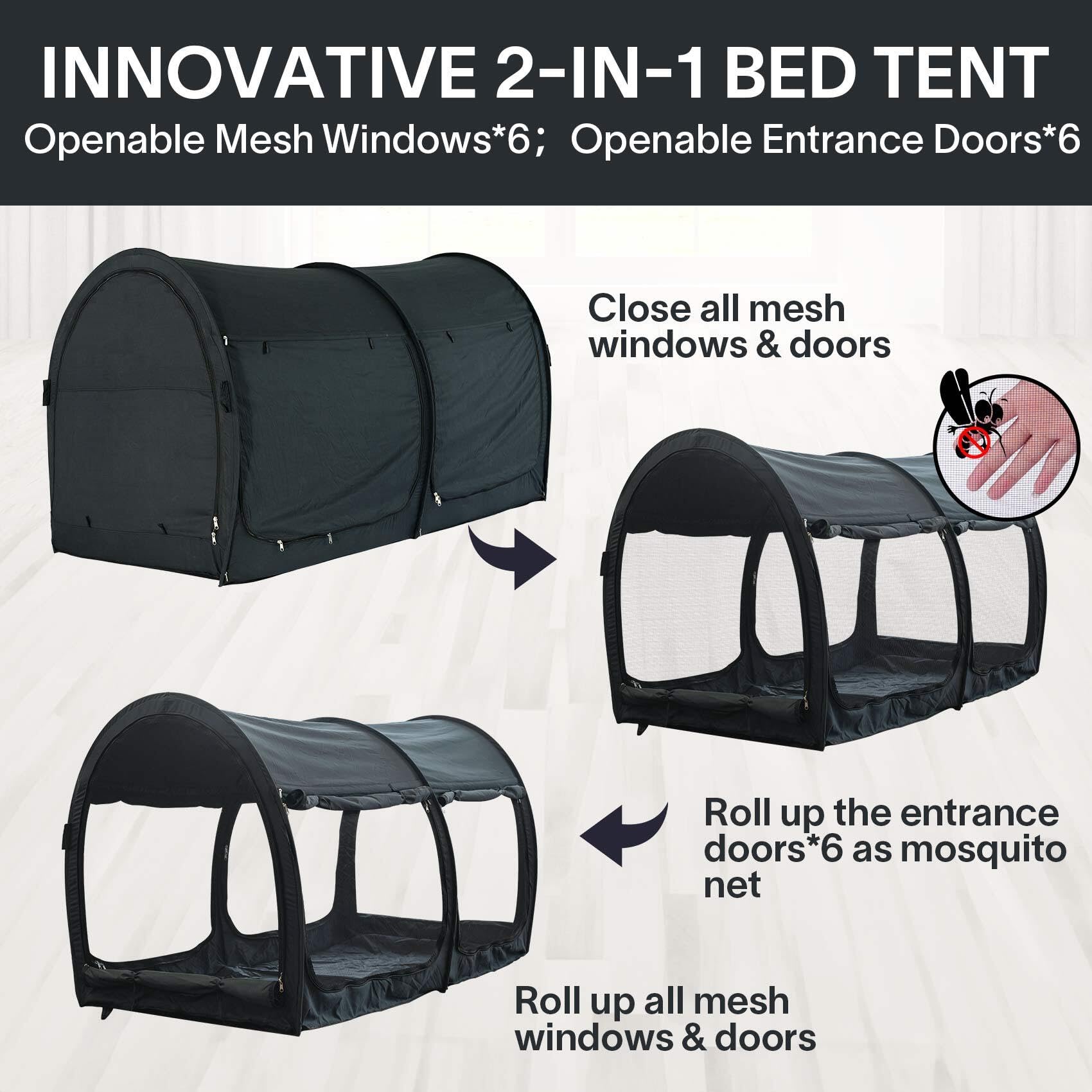 Dream Tents Bed Canopy - Pop Up Indoor Privacy Shelter for Kids & Adults - Warm Breathable Twin Size Cabin Tent (Mattress Not Included) - Perfect for Bedroom Privacy, Reading Nook, or Cozy Sleep Space
