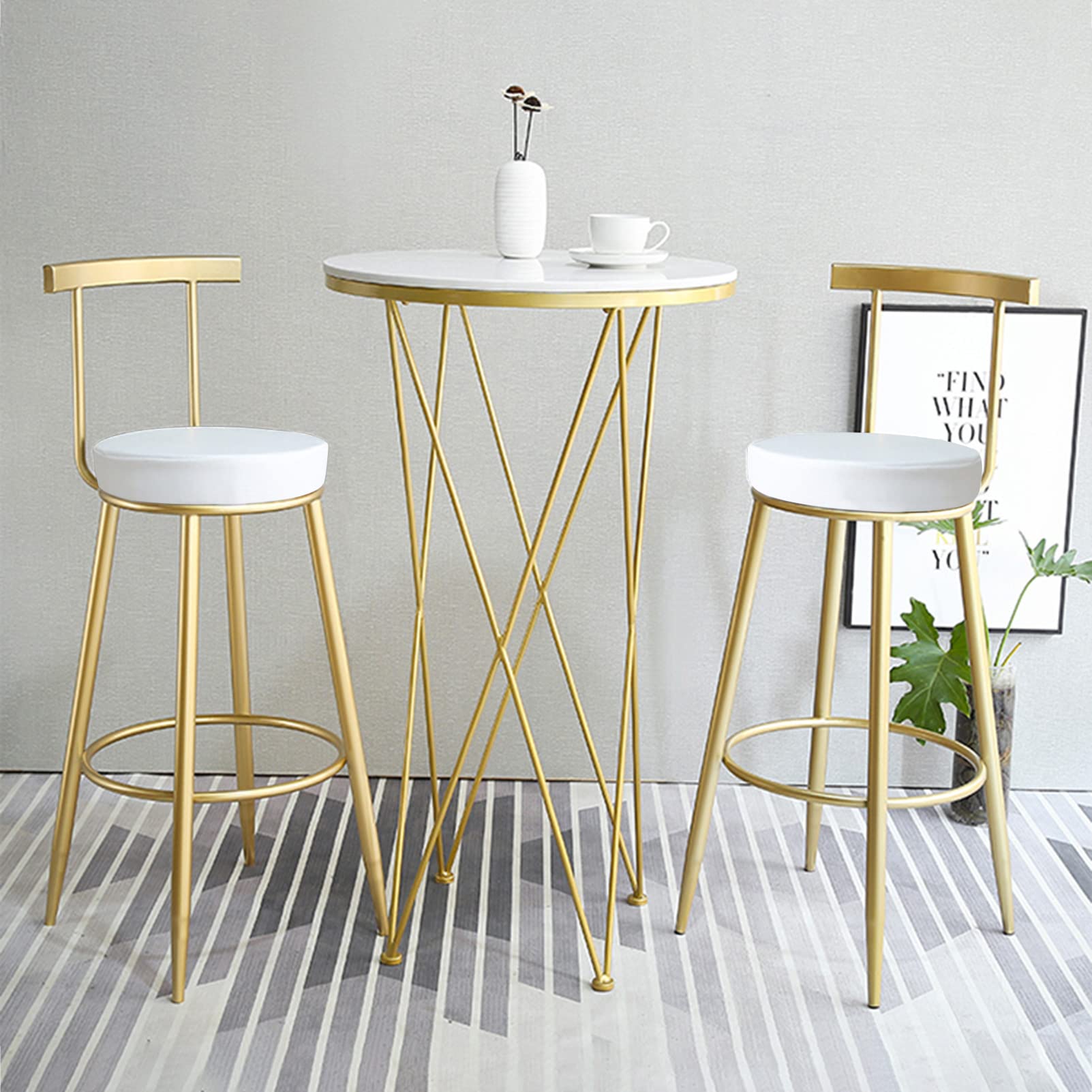 DASHADAO Set of 2 White Leather Bar Stools with Back - 24