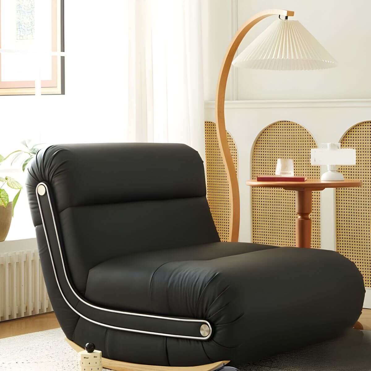 Stylish Solid Color Rocking Chair with Anti-Scratch Upholstery & Natural Wood Legs - Perfect for Living Room, Nursery, or Reading Nook