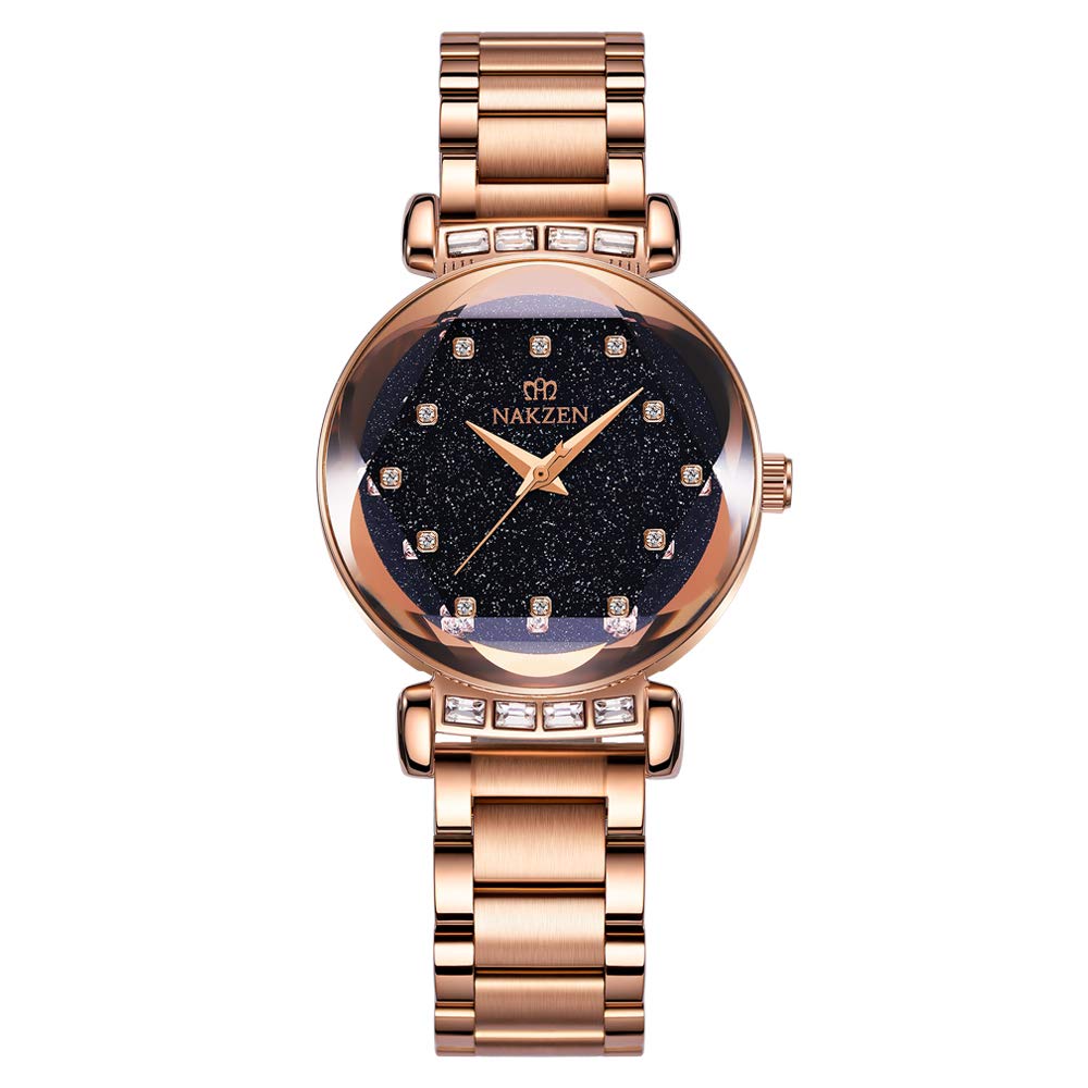 Elegant Women's Watches with Black Diamond Dial - Japanese Quartz Movement, Waterproof, Stainless Steel Mesh Band - Rose Gold Fashion Watch for Women & Girls | Perfect for Casual Wear, Office, Dating & Gift Giving