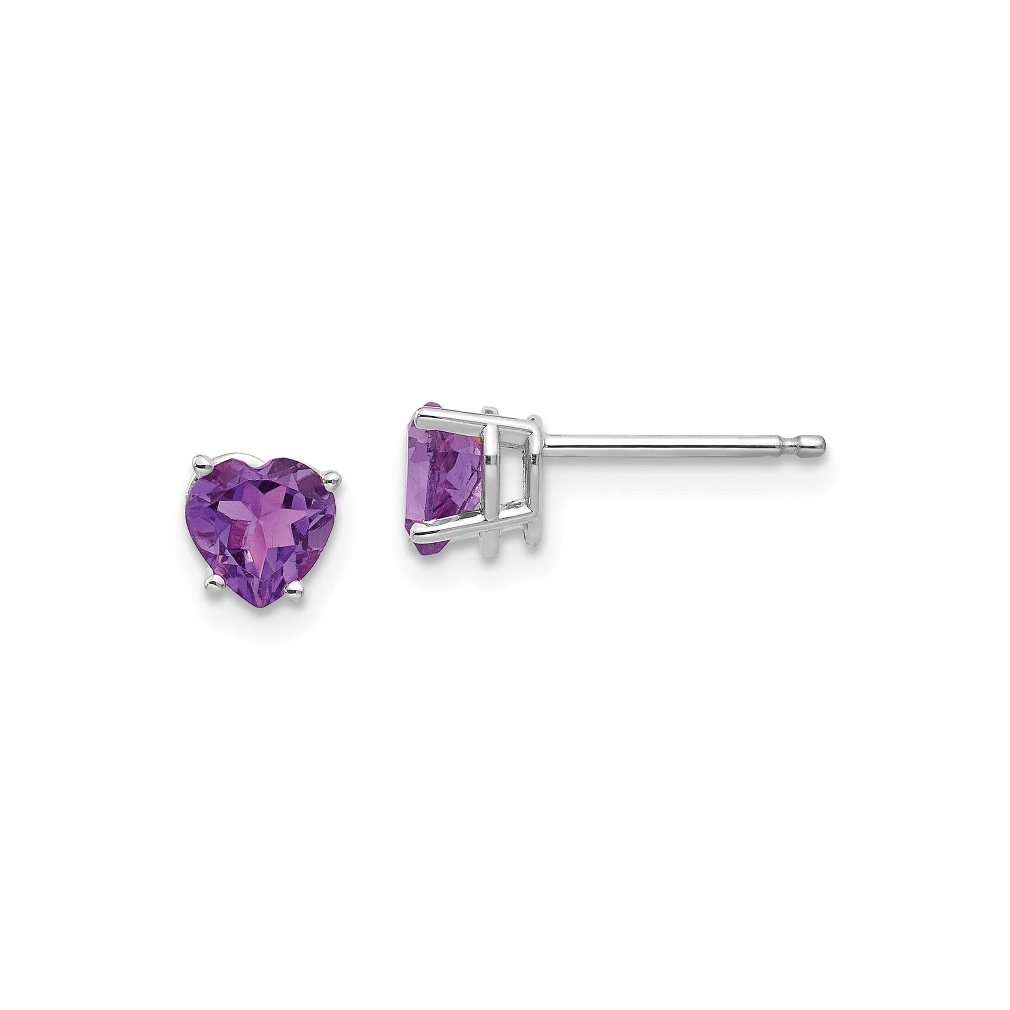 14K White Gold 5mm Heart Amethyst Stud Earrings for Women - Elegant Purple Gemstone Jewelry Gift for Valentine's Day, Anniversary & Special Occasions