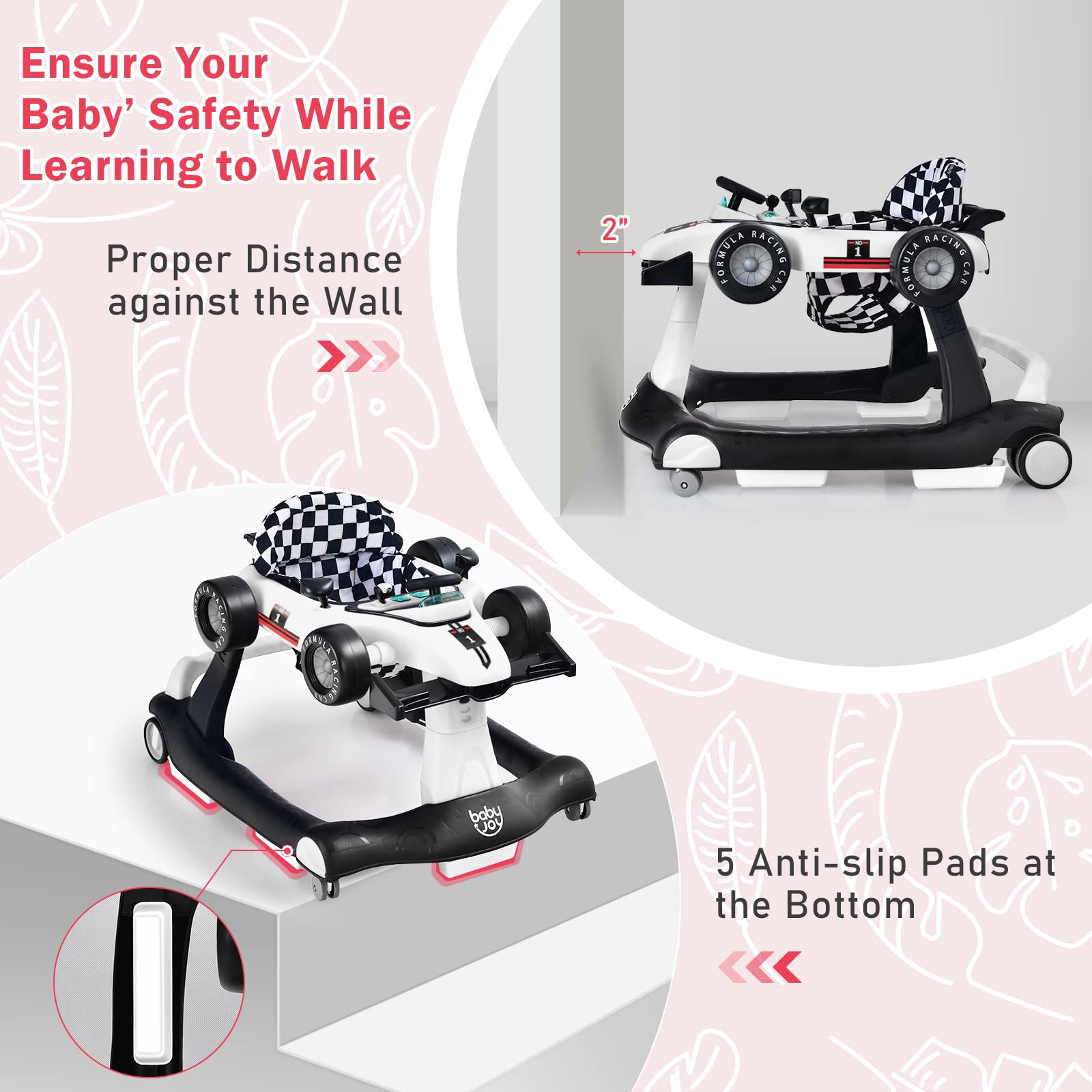 BABY JOY 4-in-1 Foldable Baby Walker with Adjustable Height & Speed - Musical Light-Up Activity Walker with Anti-Rollover Safety Wheels for Toddlers 6-18 Months (White) | Perfect for Learning to Walk, Indoor Play & First Birthday Gifts for Boys & Girls