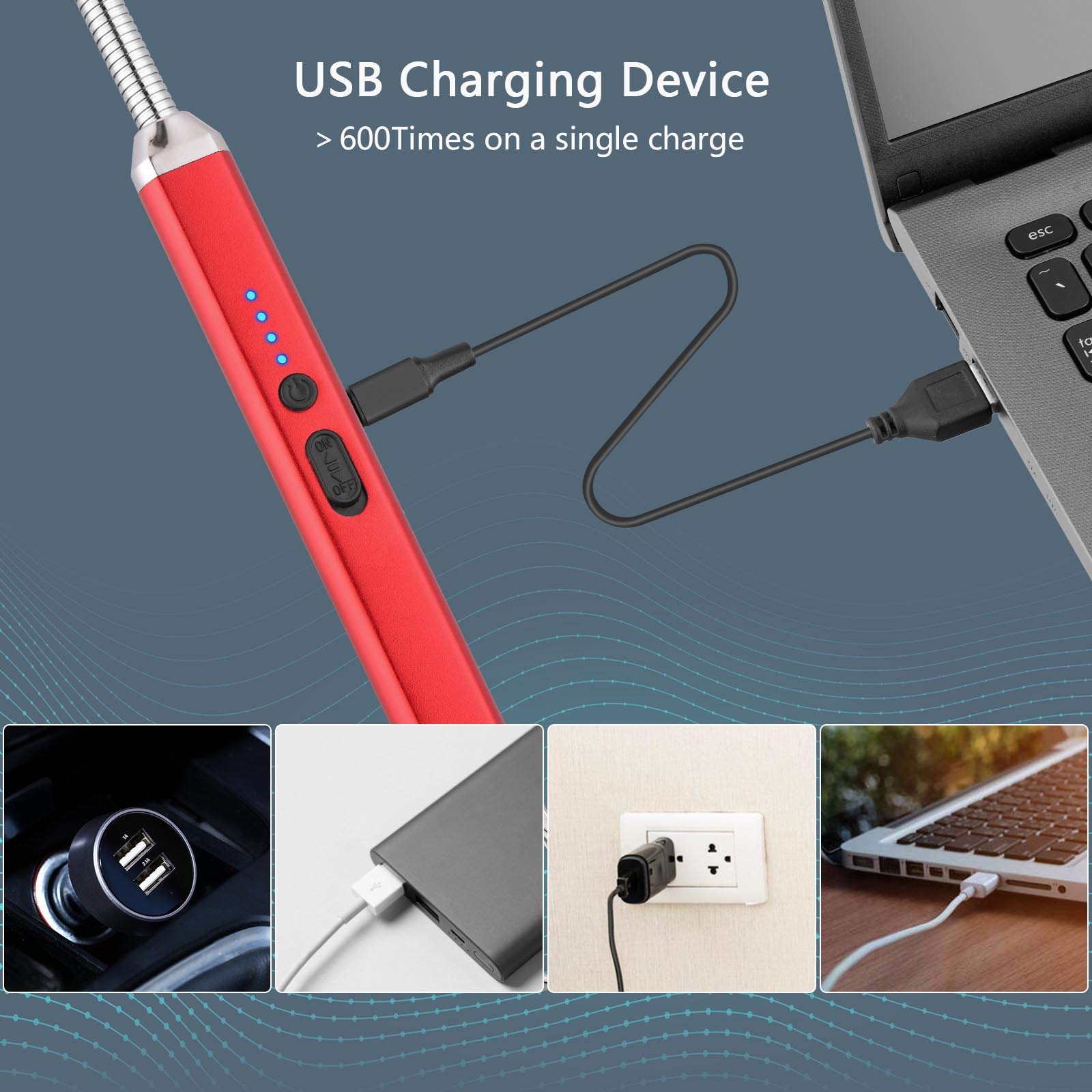 Rechargeable USB Electric Candle Lighter - Windproof Flameless Arc Lighter for Women, Mom, Wife (Red) | Perfect Birthday, Mother's Day Gift & Camping, BBQ, Home Decor Essential