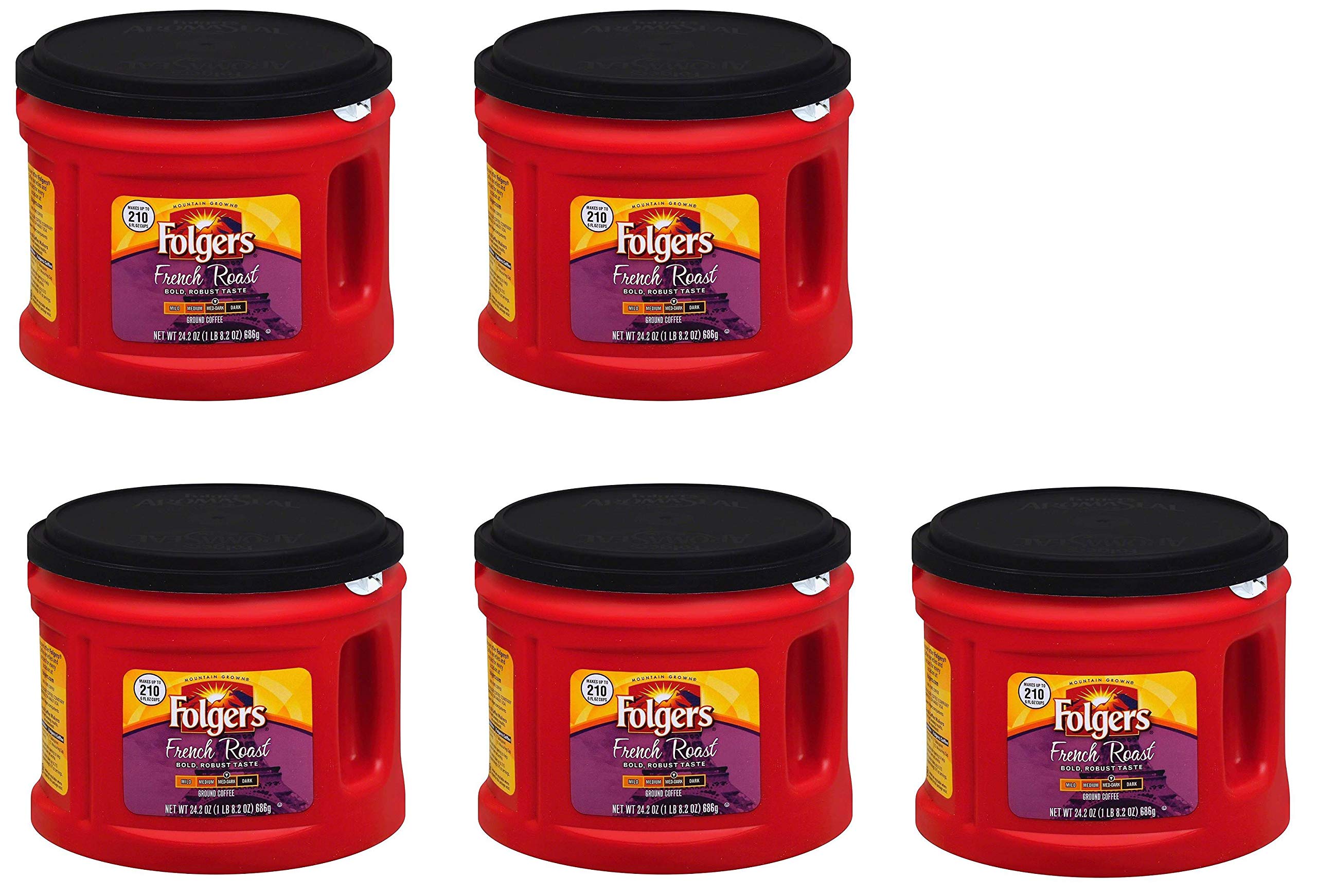 Premium French Roast Ground Coffee - Medium-Dark Roast, 24.2oz (5-Pack) - Rich & Bold Flavor for Home Brewing, Office Use & Gifts