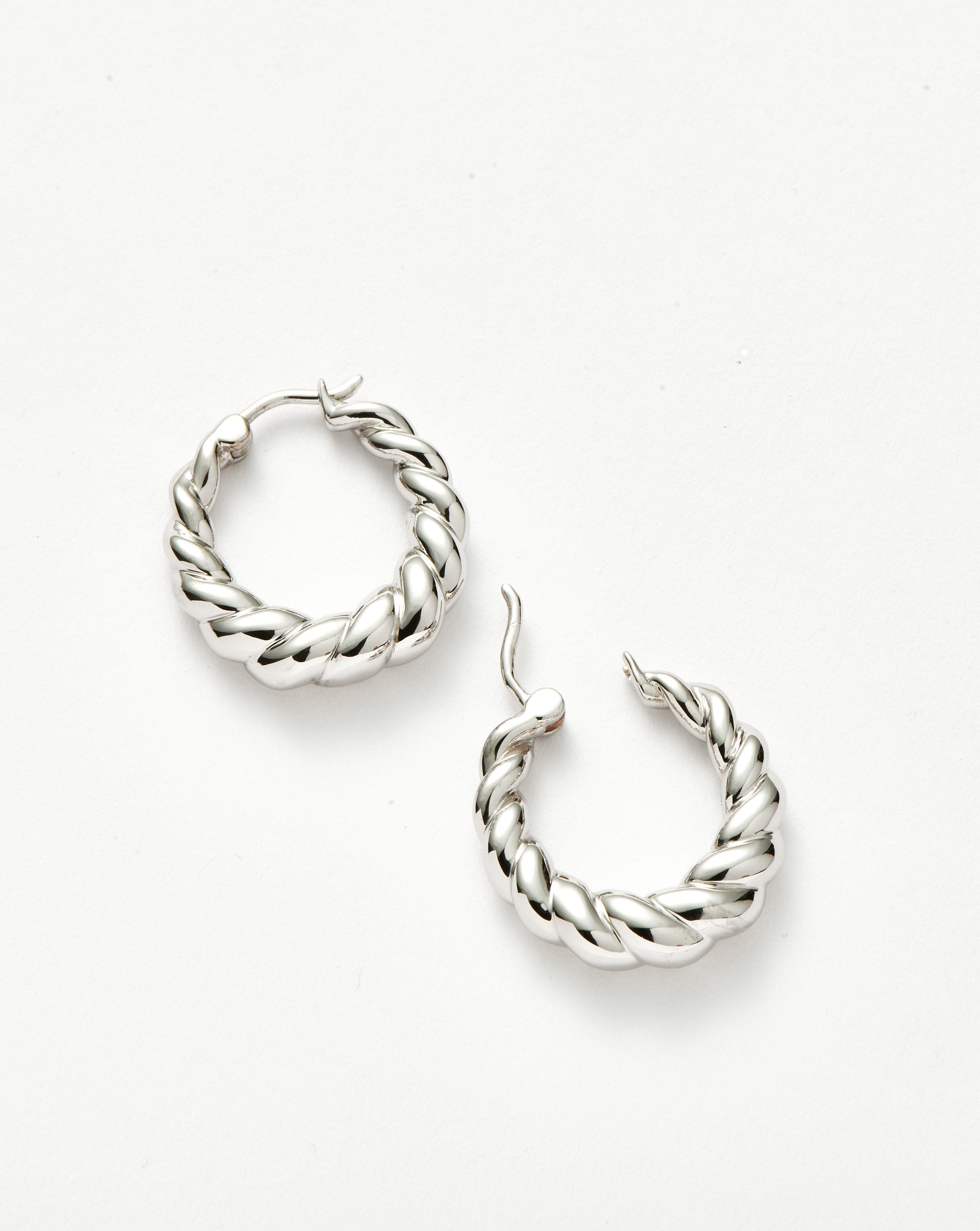 Twisted Tidal Medium Hoop Earrings - Rhodium Plated Brass Jewelry for Women | Elegant Dangle Earrings for Party, Wedding & Everyday Wear
