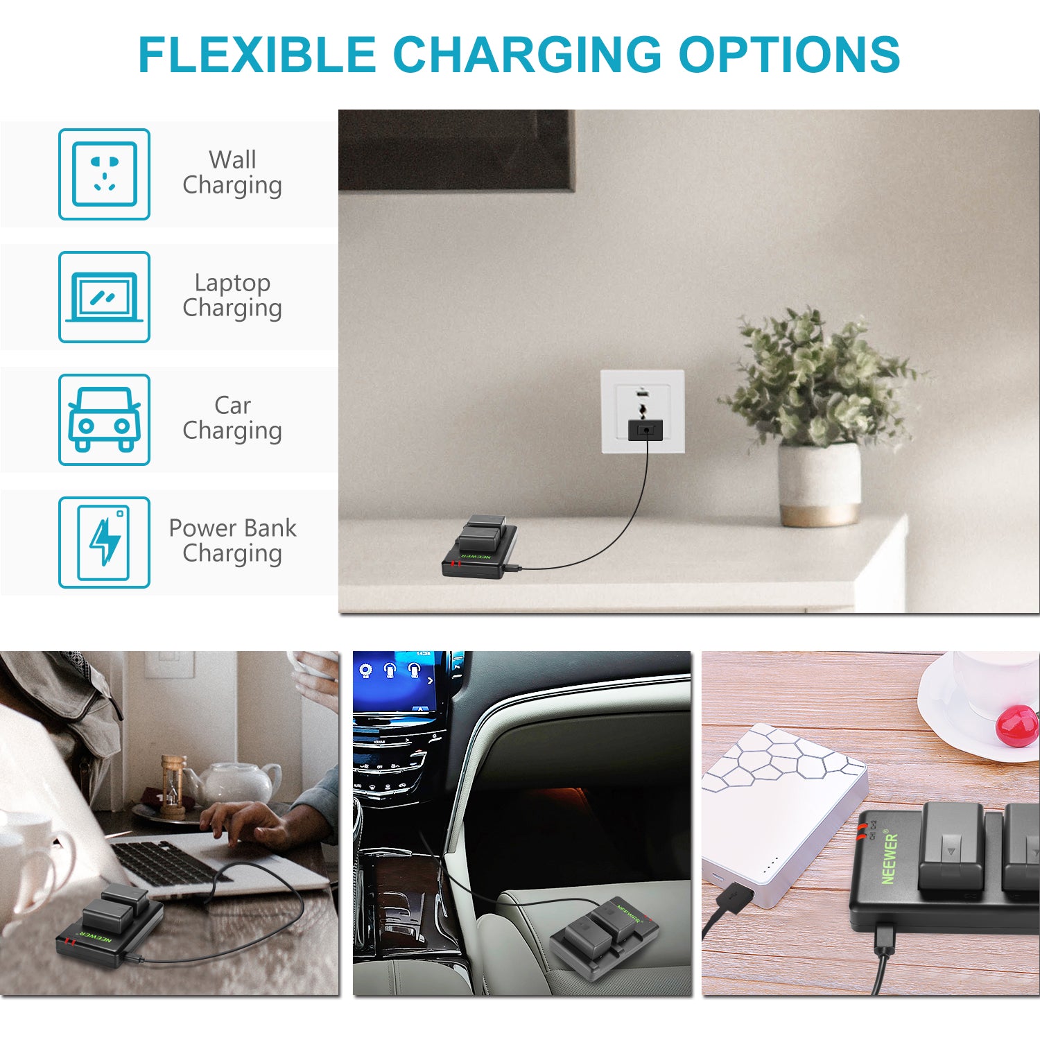 NEEWER 2 Pack Panasonic VW VBT190 Battery Charger Set with LCD Display - Fast Charging for Digital Cameras, Camcorders & Electronic Devices - Perfect for Travel, Photography & Professional Use