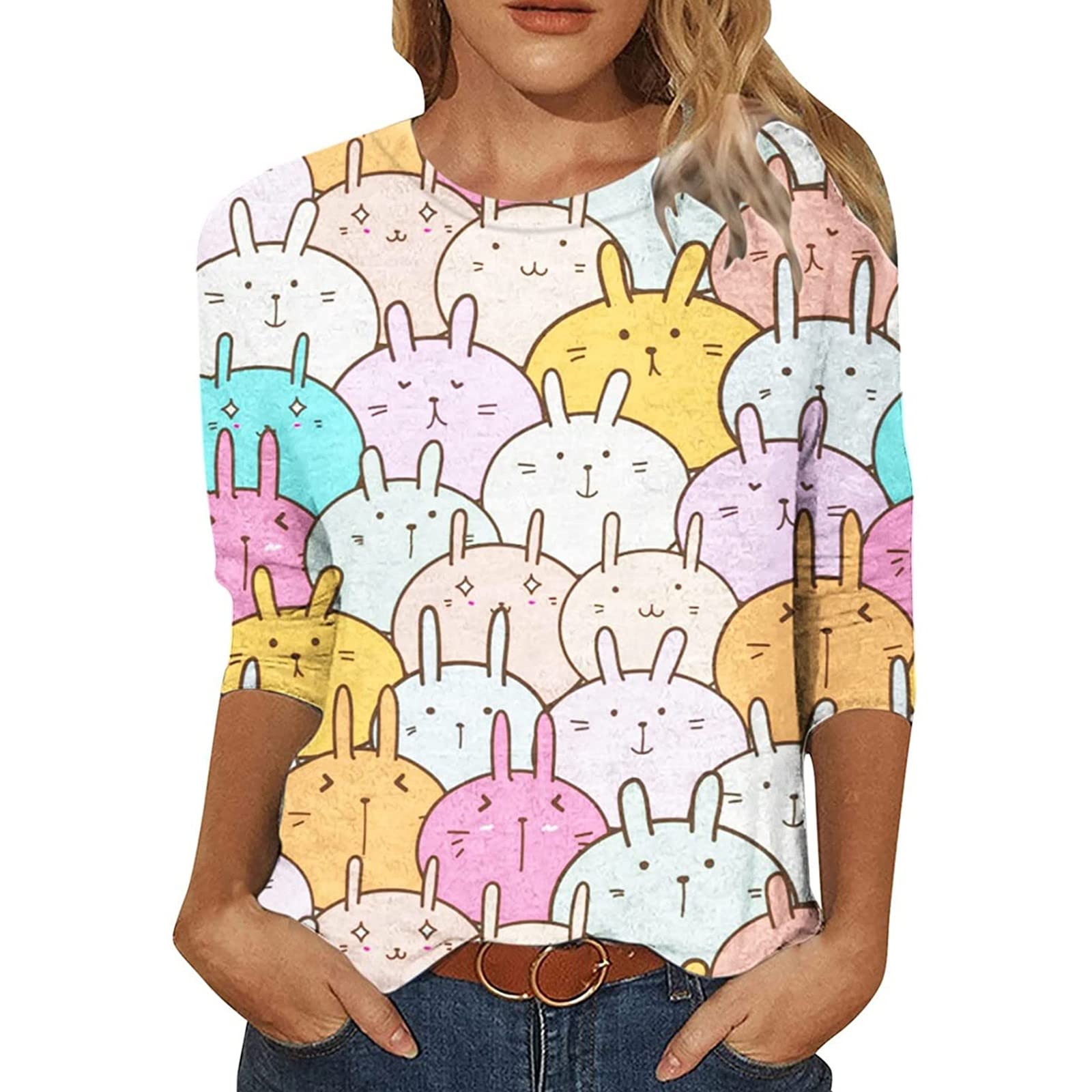 Women's Summer Crew Neck Cat Print T-Shirt - Soft Comfortable Casual Tunic Top for Women - Perfect for Daily Wear, Outings & Relaxing at Home