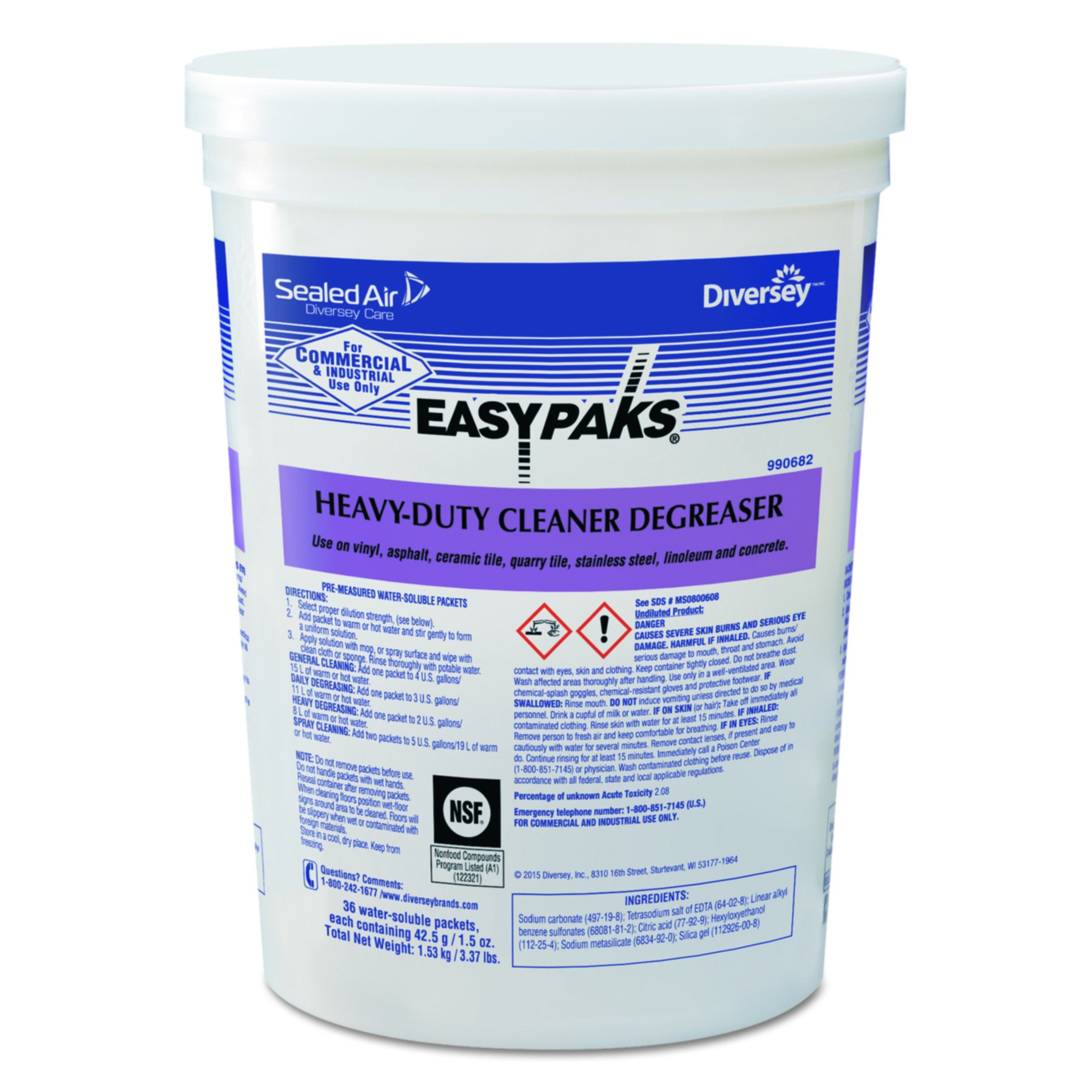 990682 Heavy-Duty Cleaner & Degreaser - 1.5oz Single-Use Packets (36 Packets per Tub, Case of 2) - Ideal for Industrial Equipment, Automotive Parts & Tough Grease Removal