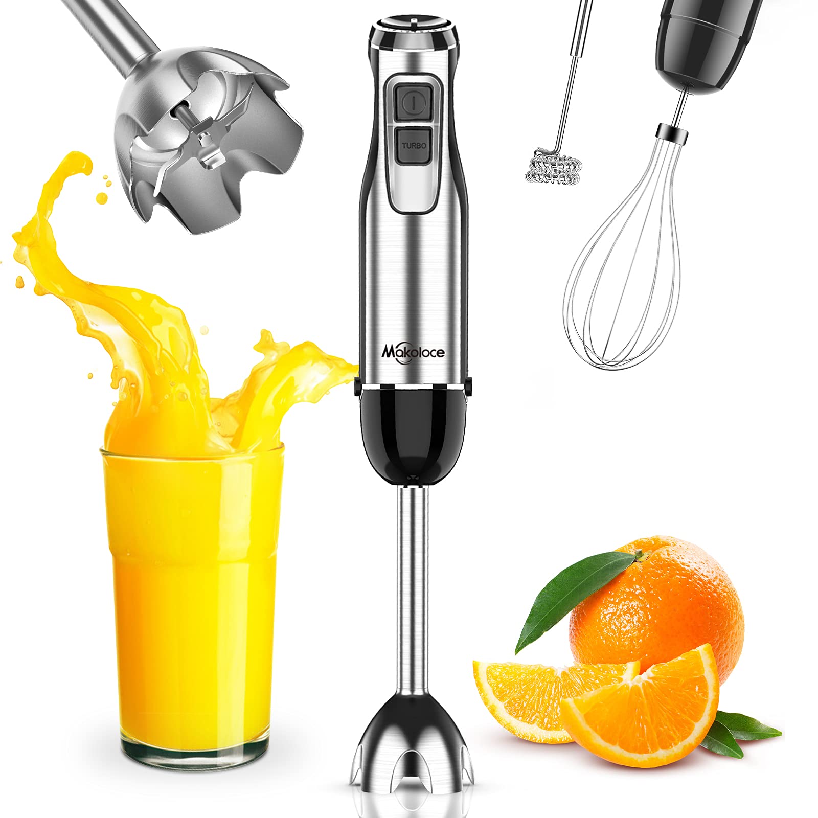 Makoloce 800W 3-in-1 Immersion Blender Handheld - 10 Speed Stick Blender with Egg Whisk & Milk Frother - Perfect for Smoothies, Baby Food Puree, Sauces, Soups & Kitchen Mixing - Ideal for Home Cooking & Meal Prep