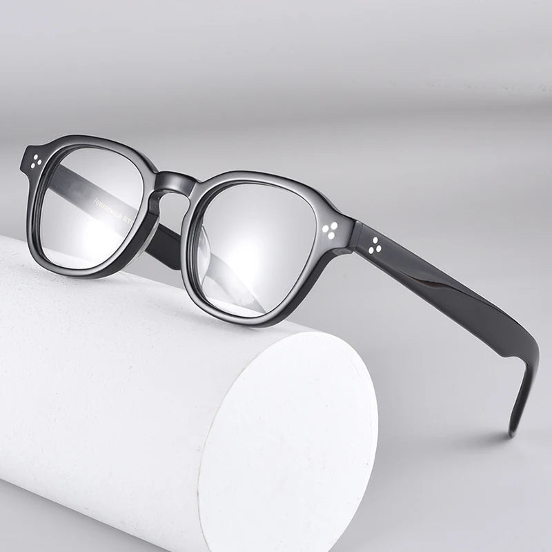 Black Unisex Square Acetate Eyeglasses with Full Rim & Thick Temples - Stylish & Durable for Work, Reading & Everyday Wear