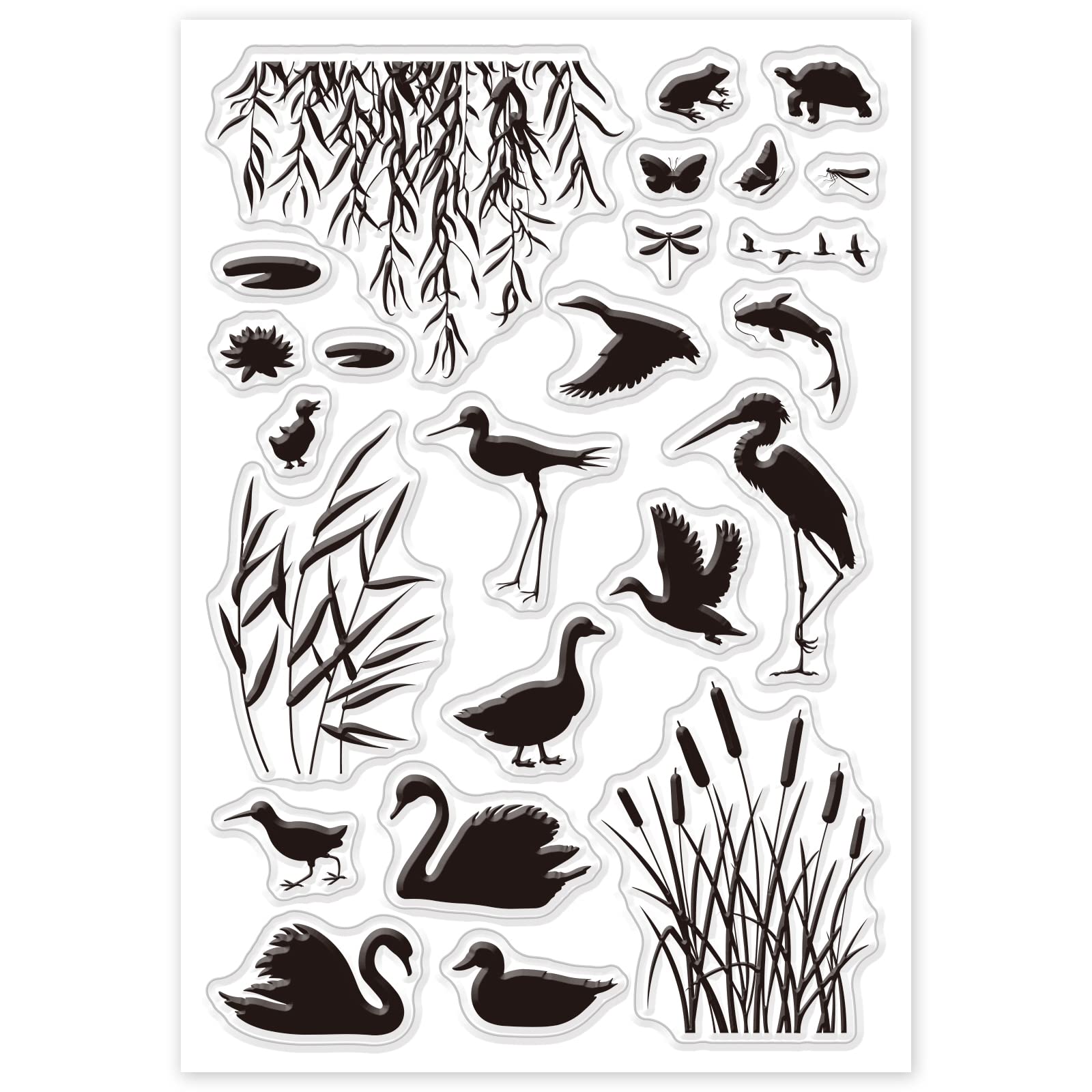 GLOBLELAND Summer Wetland Animals Silicone Clear Stamps Set - Egret, Lotus, Duck & Swan Transparent Stamps for DIY Scrapbooking, Card Making, Photo Albums | Perfect for Birthday Cards, Valentine's Day Crafts & Paper Decorations | Ideal for Nature-Themed Art Projects & Handmade Greeting Cards