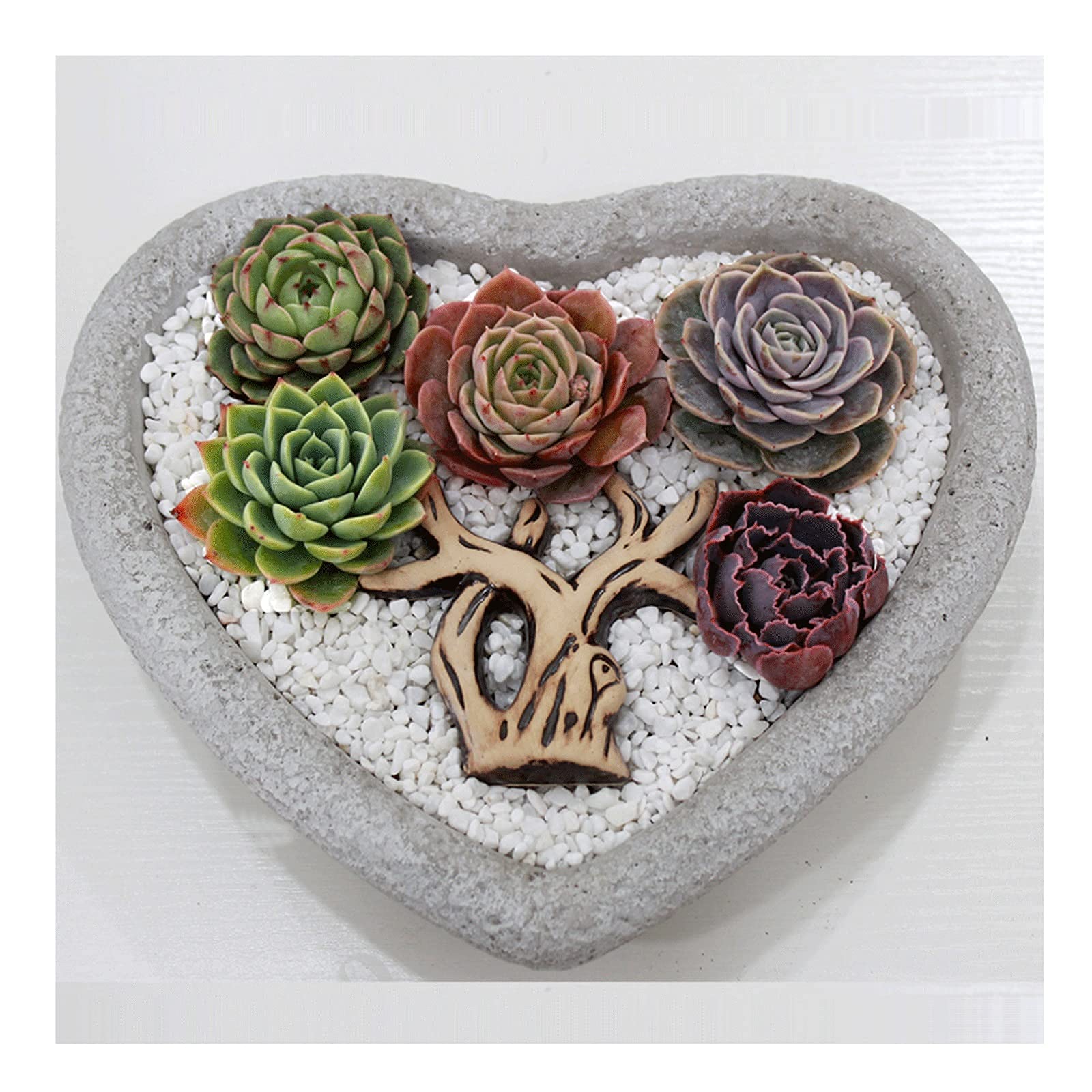 Heart-Shaped Natural Stone Planter Pot - Gray Indoor/Outdoor Flower Plant Pots for Small Plants, Desktop Garden Decor, Home Decoration Gift Idea (Succulents, Herbs, Mini Flowers)