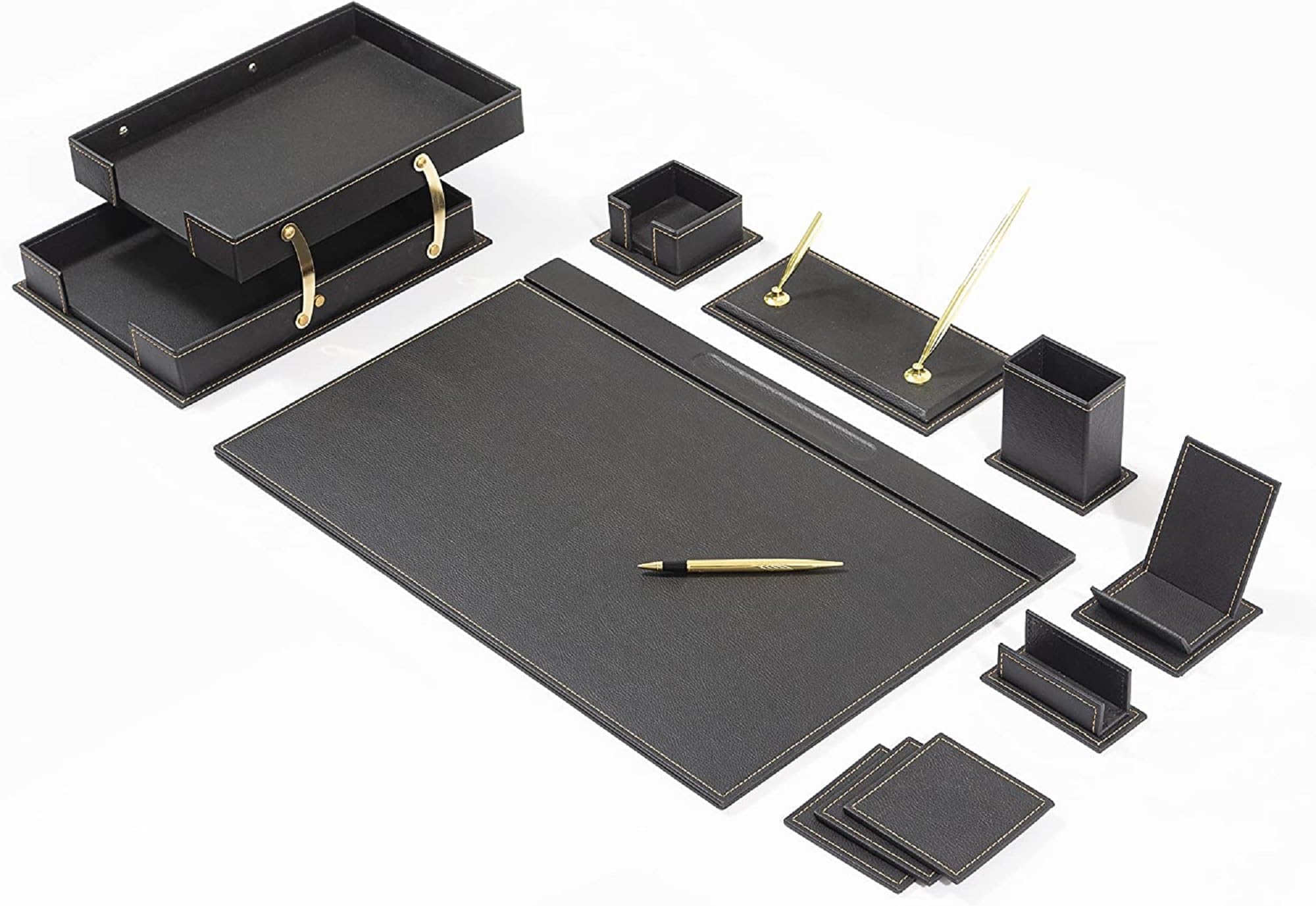 Premium MOOGCO Bonded Leather Desk Organizer Set - Stylish Office & Home Desk Accessories with Pen Holder, File Organizer & Notepad - Perfect for Workspace Organization, Executive Gifts & Home Office Decor