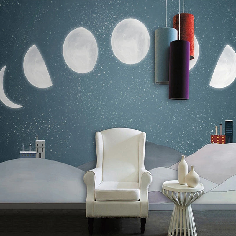 Sunrise to Sunset Moon Phase Nursery Wallpaper - Celestial Themed Baby Room Decor for Day & Night Sky Scenes