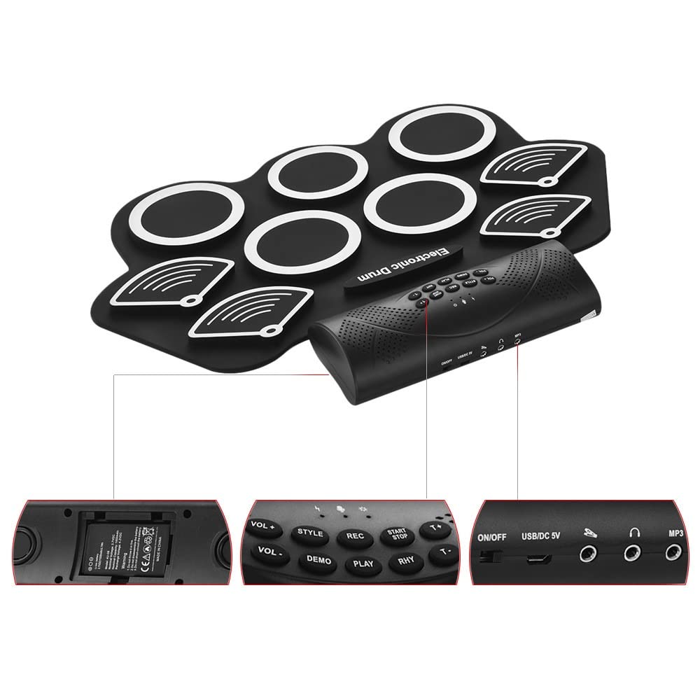 Electronic Drum Pad with Built-In Stereo Speaker | Portable Roll-Up Drum Kit with Headphone Jack, Drum Sticks & Foot Pedals | Perfect Holiday & Birthday Gift for Kids & Beginners | Ideal for Home Practice, Music Lessons & Live Performances