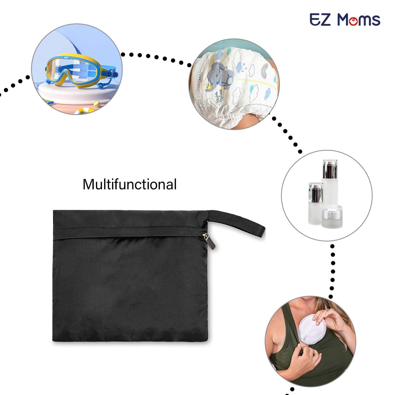 EZ Moms 6-Pack Small Multipurpose Zipper Storage Bags - 5.5''x6.1'' Waterproof Reusable Travel Organizer for Wet/Dry Items, Cloth Diapers, Swimsuits & Daily Essentials | Perfect for Baby Care, Beach Trips & Home Organization