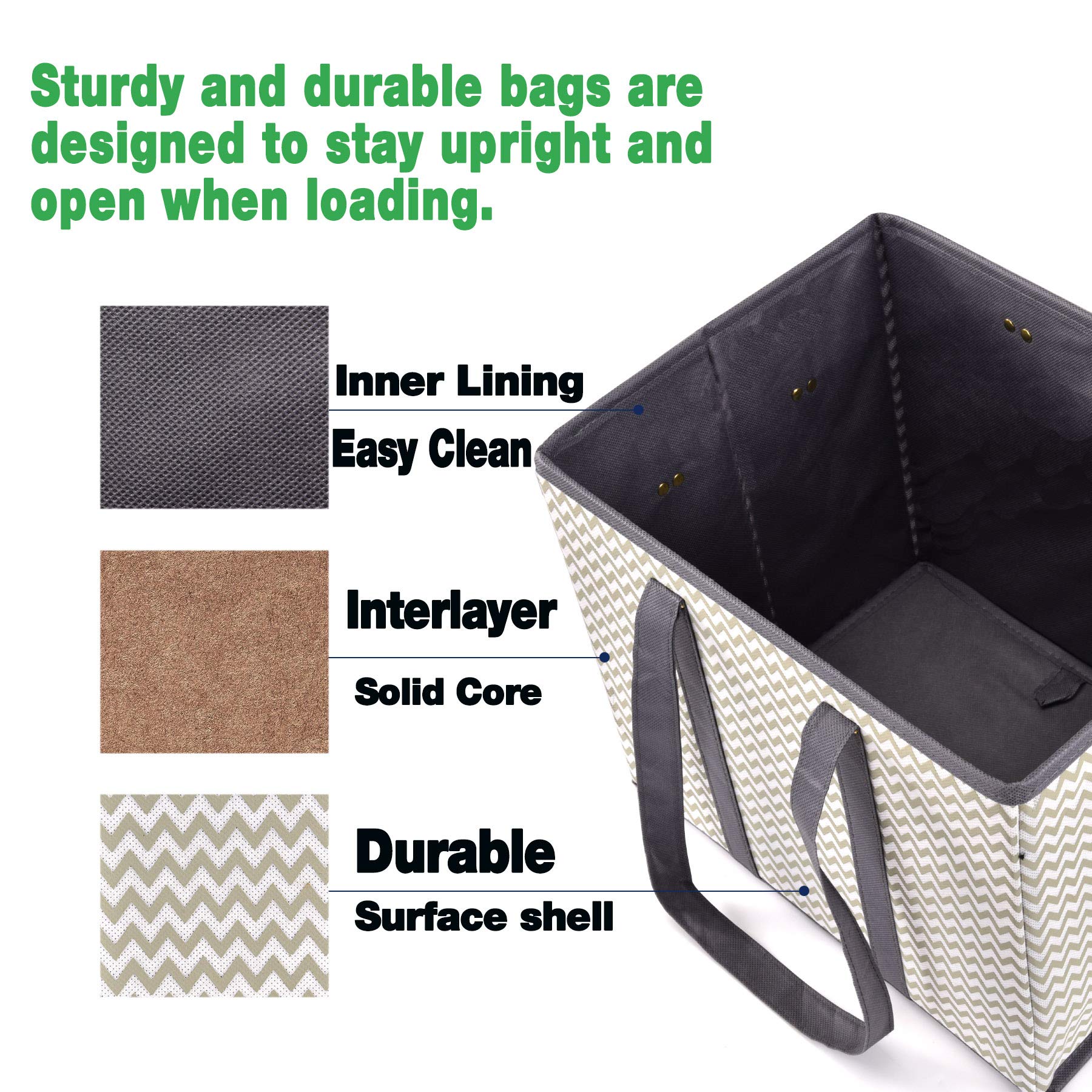 NERUB Heavy Duty Reusable Grocery Tote Bags - Reinforced Bottom, Foldable Large Shopping Bags for Groceries (3 Pack) - Perfect for Farmers Market, Supermarket & Eco-Friendly Shopping