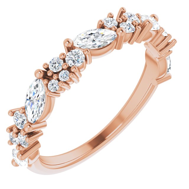 0.95 Carat Marquise and Round Diamond Wedding Band - Elegant Bridal Ring for Engagement, Anniversary & Special Occasions