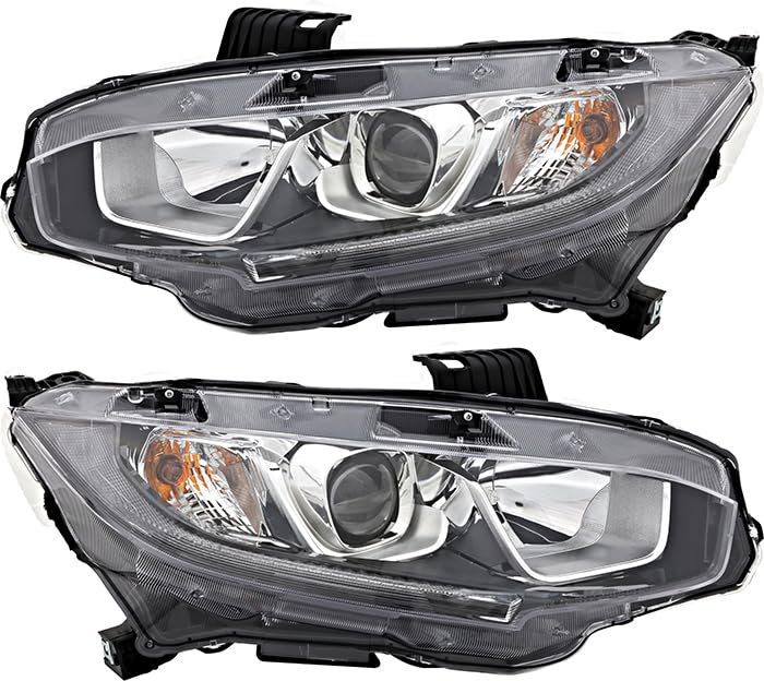 2016-2018 Honda Civic Headlight Assembly Replacement - Halogen Headlamp Set for Driver & Passenger Side | Perfect for Night Driving, Foggy Conditions & Vehicle Restoration