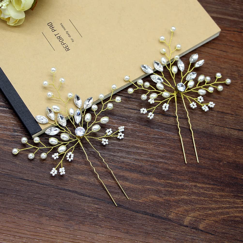 1 Pair Rhinestone Crystal Bridal Hairpins - Pearl Beaded Hair Accessories for Wedding Bride - Perfect for Bridal Bouquet, Updos & Special Occasions