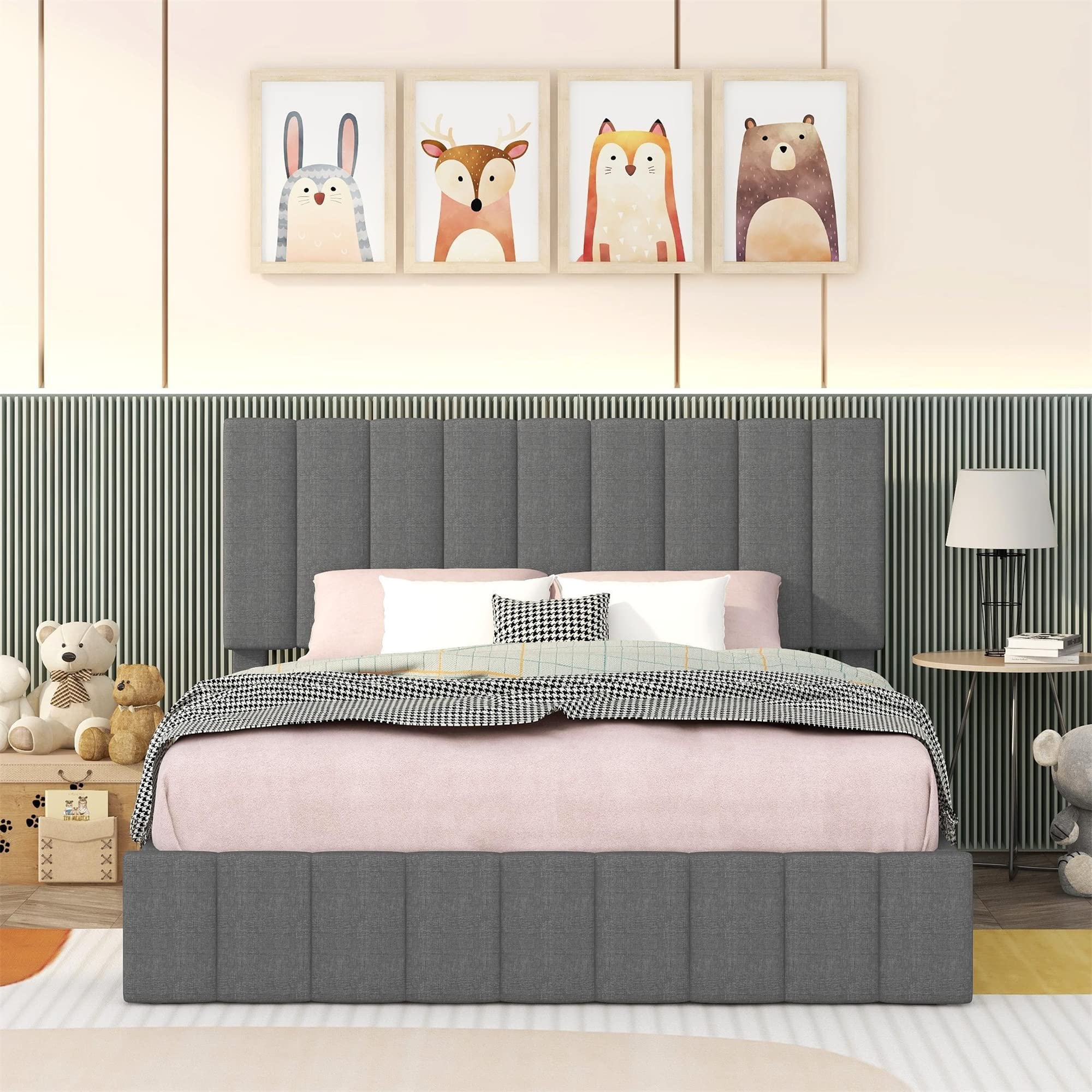 Harper & Bright Designs Queen Size Upholstered Platform Bed Frame with Headboard & Hydraulic Storage System, Under Bed Storage, Grey - Modern Bedroom Furniture for Small Space & Apartment Living