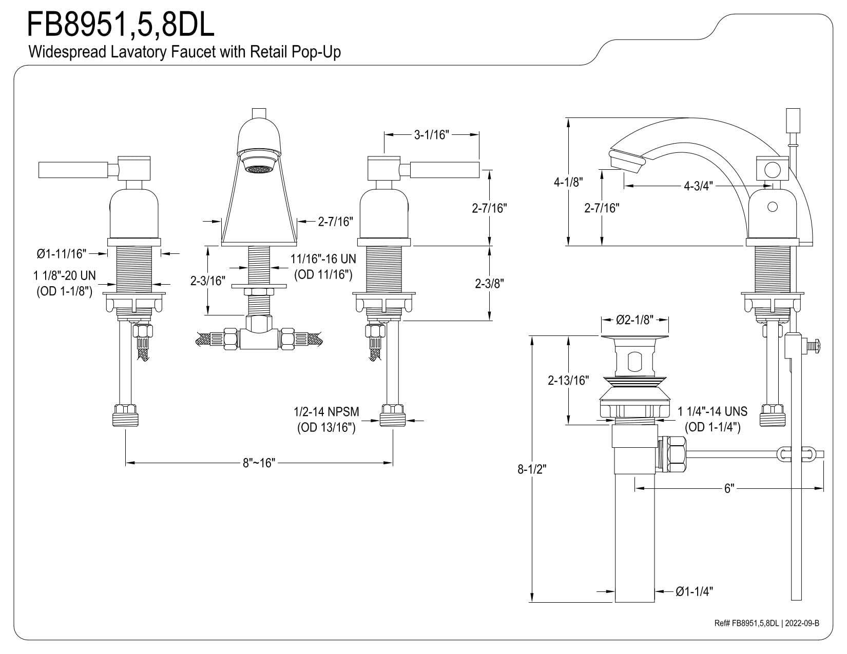 Kingston Brass FB8951DL Concord Widespread Bathroom Faucet - 8