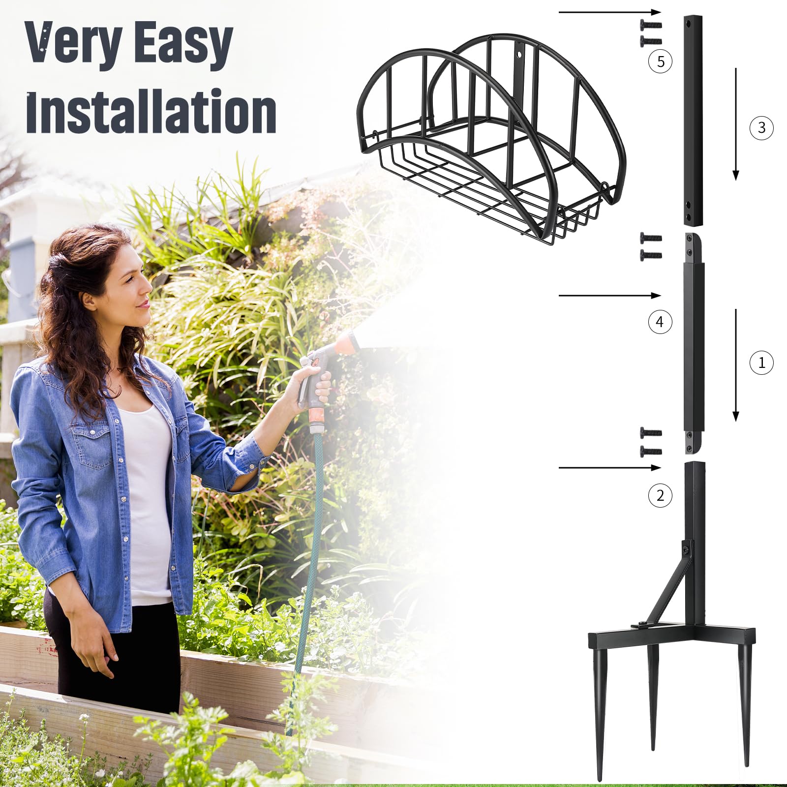 Freestanding Garden Hose Holder with Detachable Tool Storage Basket - Outdoor Water Hose Organizer for Lawn, Yard & Garden - Perfect for Backyard, Patio, and Garage Storage