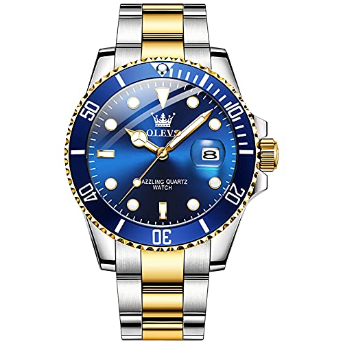 Gold Silver Stainless Steel/Blue Dial-5885