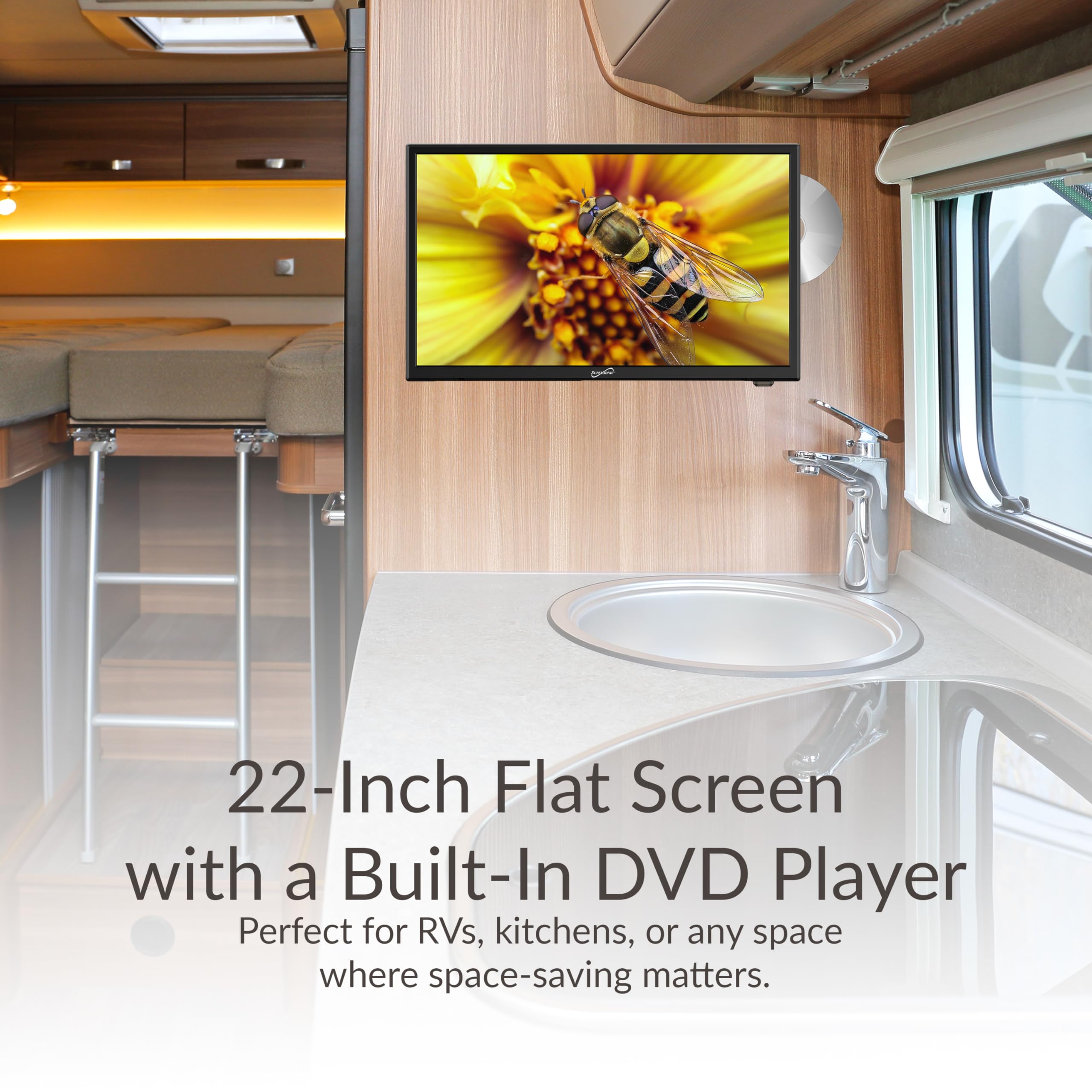 Supersonic SC-2212 22-Inch 1080p HDTV with DVD Player, HDMI & USB Ports - Vibrant Colors, AC/DC Power - Ideal for RV, Kitchen, Bedroom & Small Spaces Entertainment