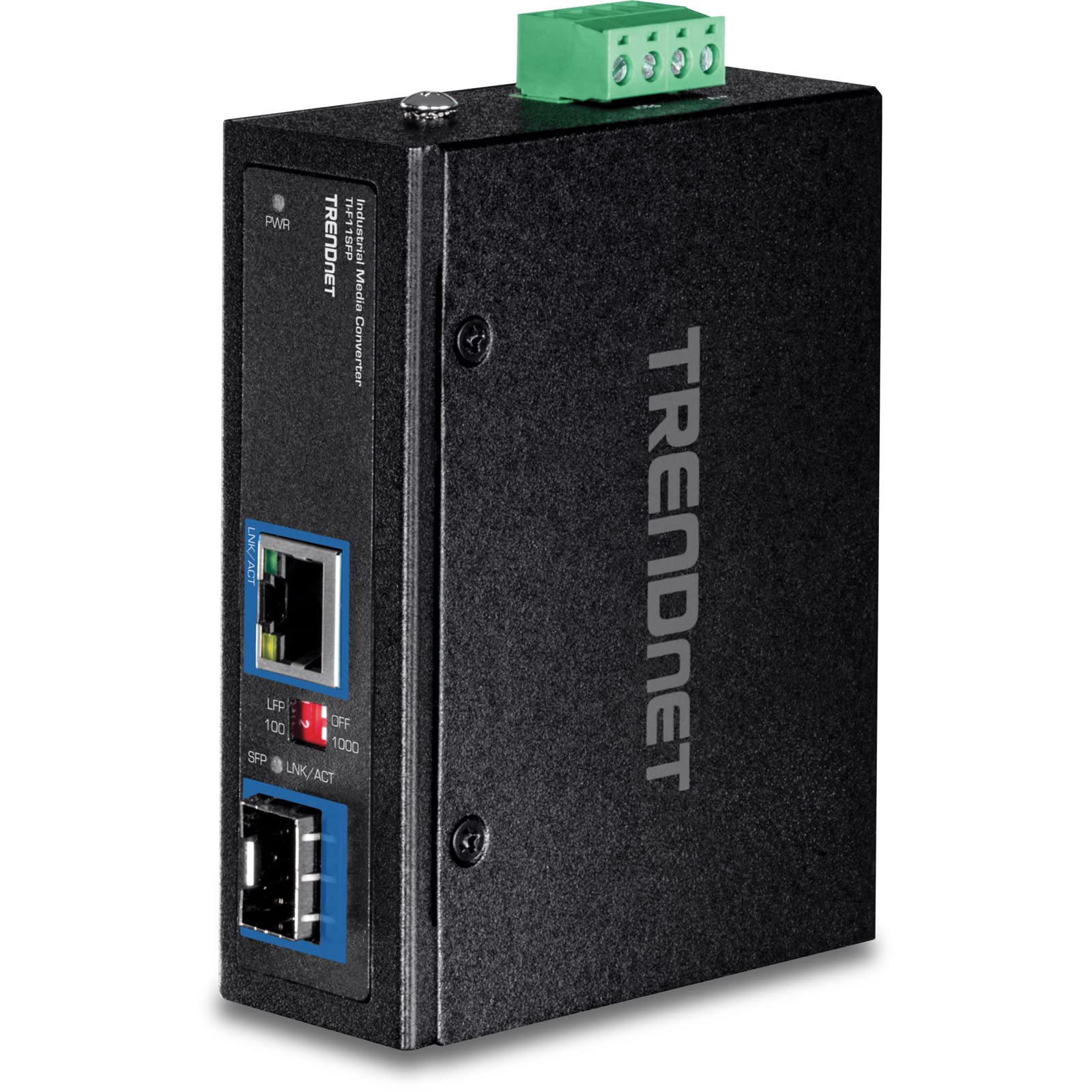 TRENDnet Industrial 1000Mbps Ethernet to SFP Media Converter | DIN-Rail & Wall Mountable | Supports Multi/Single Mode Fiber | for Harsh Environments & Industrial Networks | Power Supply Sold Separately | Black (TI-F11SFP) | Perfect for Factory Automation, SCADA Systems & Outdoor Networking
