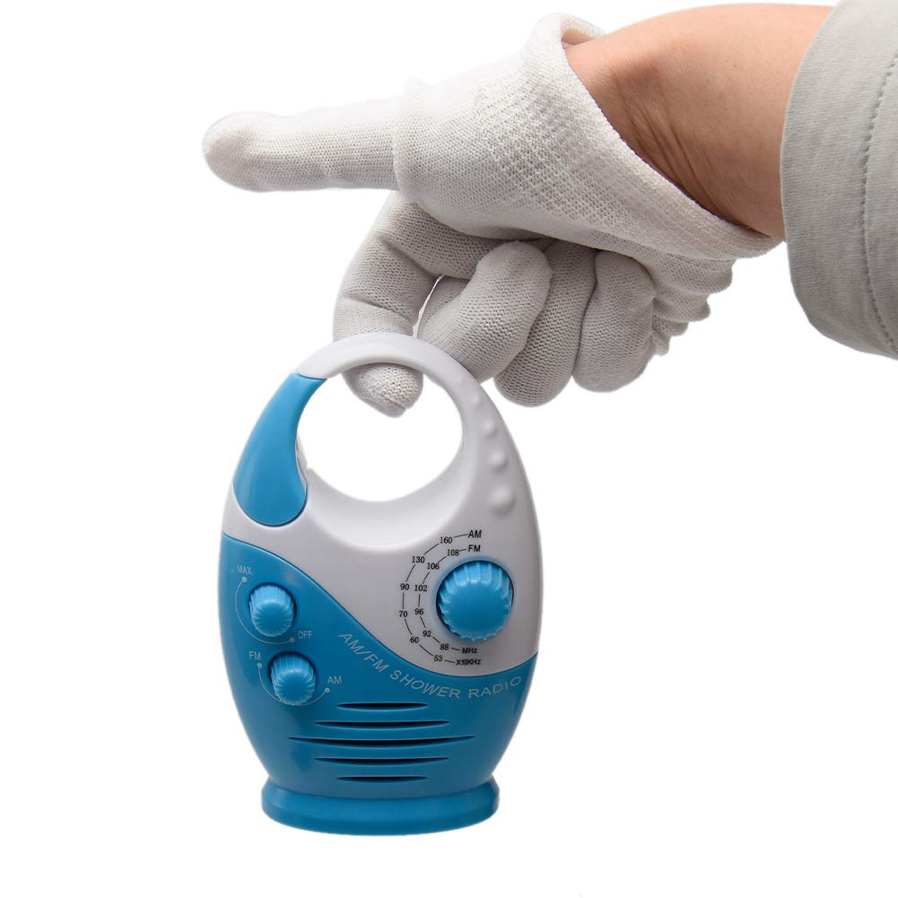 UXELY Waterproof Shower Radio with AM/FM, Adjustable Volume & Built-in Speaker - Perfect for Bathroom, Poolside, Beach & Outdoor Use (White Blue)