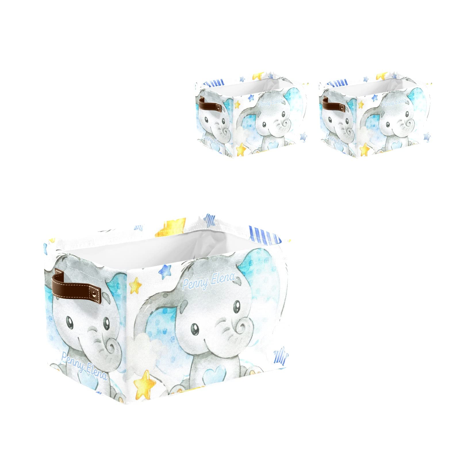 Personalized Elephant Star Storage Bins - Custom Nursery Organizer with Handles for Baby Clothes, Toys & Home Supplies (1-Pack) | Perfect for Nursery Decor & Kids Room Organization