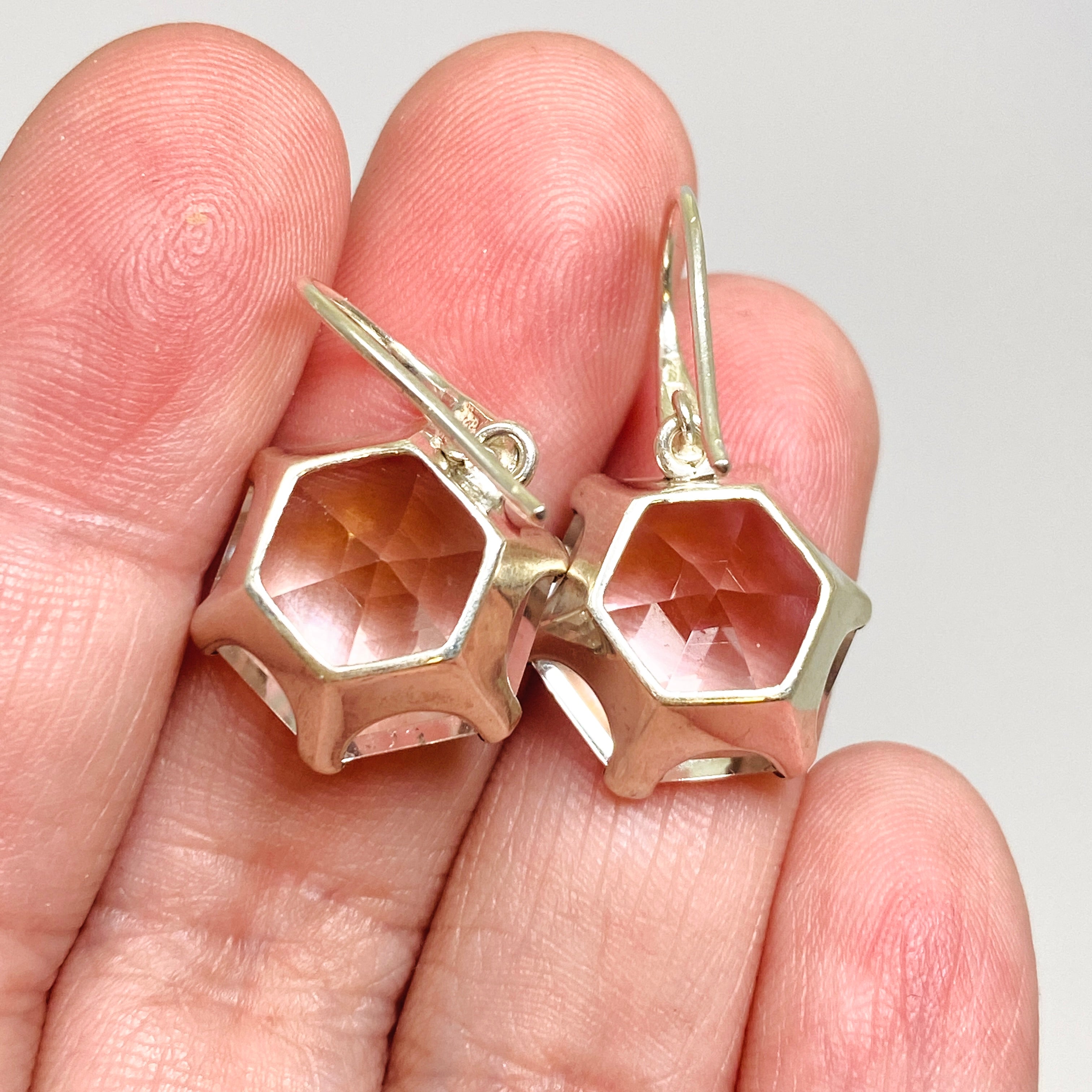 Clear Quartz Hexagon Faceted Earrings for Women - Elegant Geometric Stud Earrings for Everyday Wear, Gift Giving & Special Occasions | PEGJ235