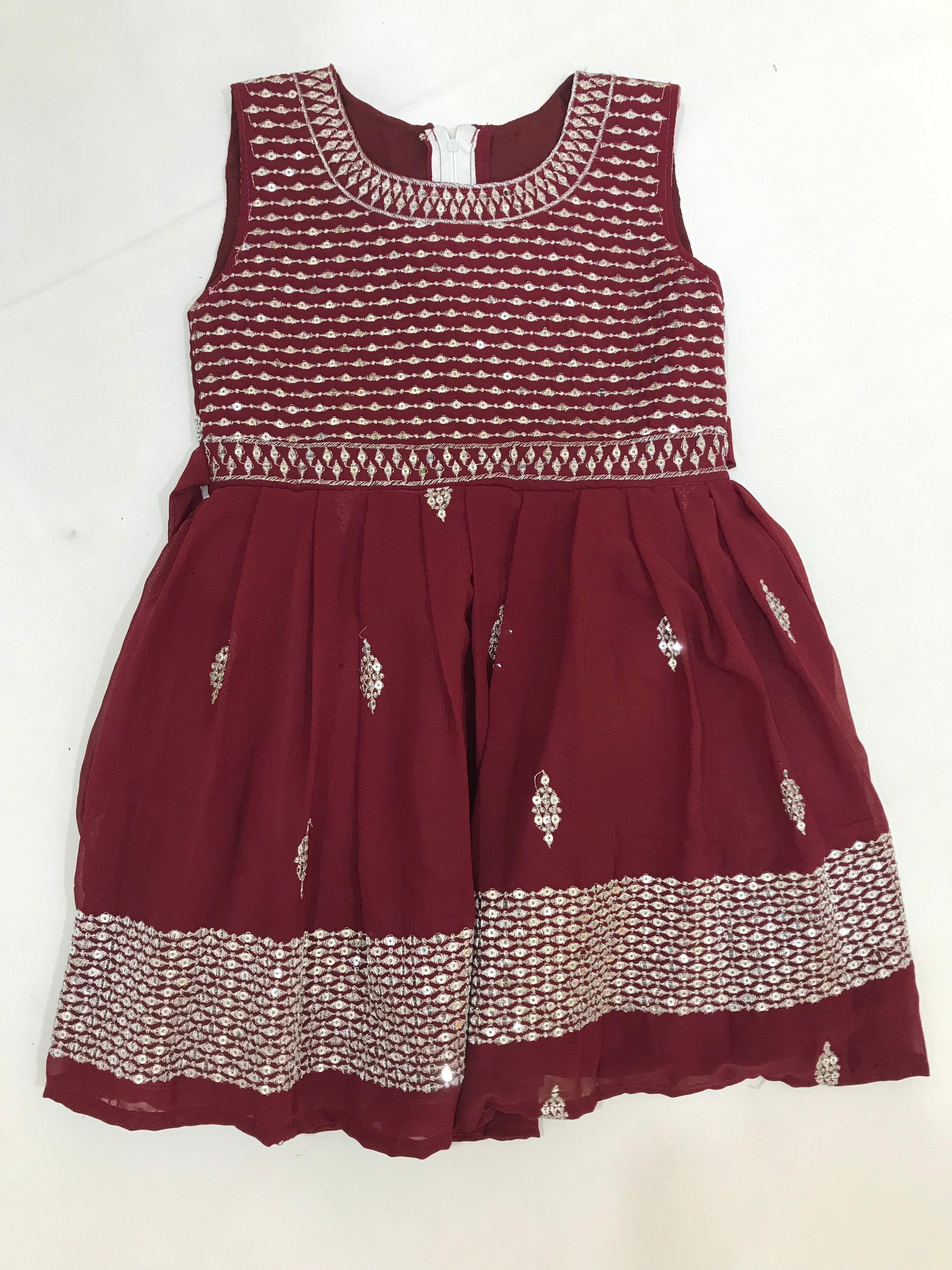 Stunning Maroon Georgette Kids Dress with Sequins Embroidery - Perfect for Birthday Parties, Special Occasions & Photo Shoots