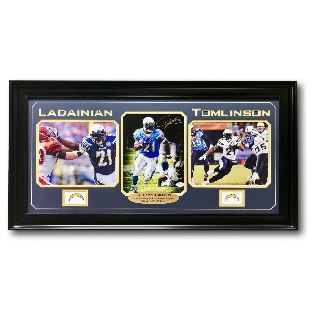 Ladainian Tomlinson Autographed San Diego Chargers 8x10 Photo Collage Framed with JSA COA - Perfect for NFL Memorabilia Collectors and Chargers Fans Home Decor