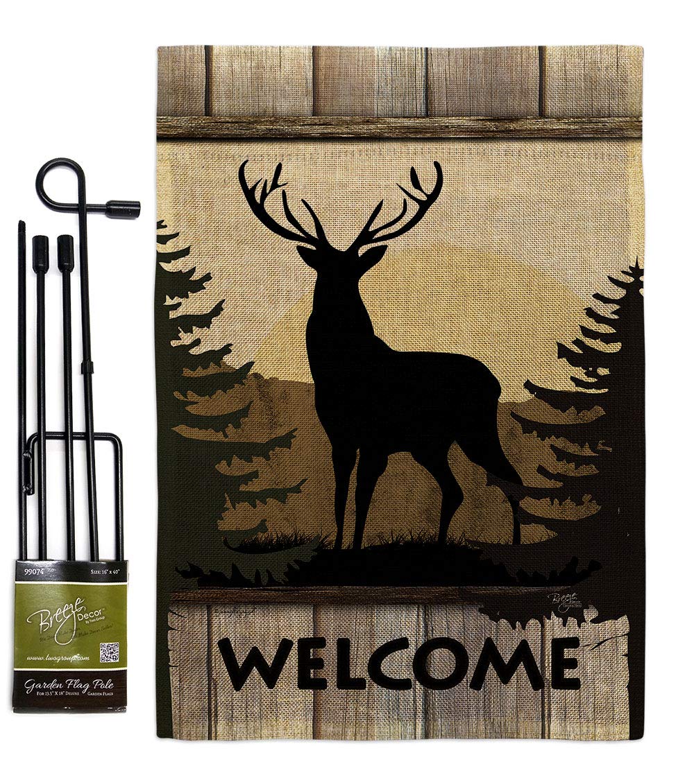 Deer Burlap Garden Flag Set - Double-Sided Wildlife Decor for Yard & Farm