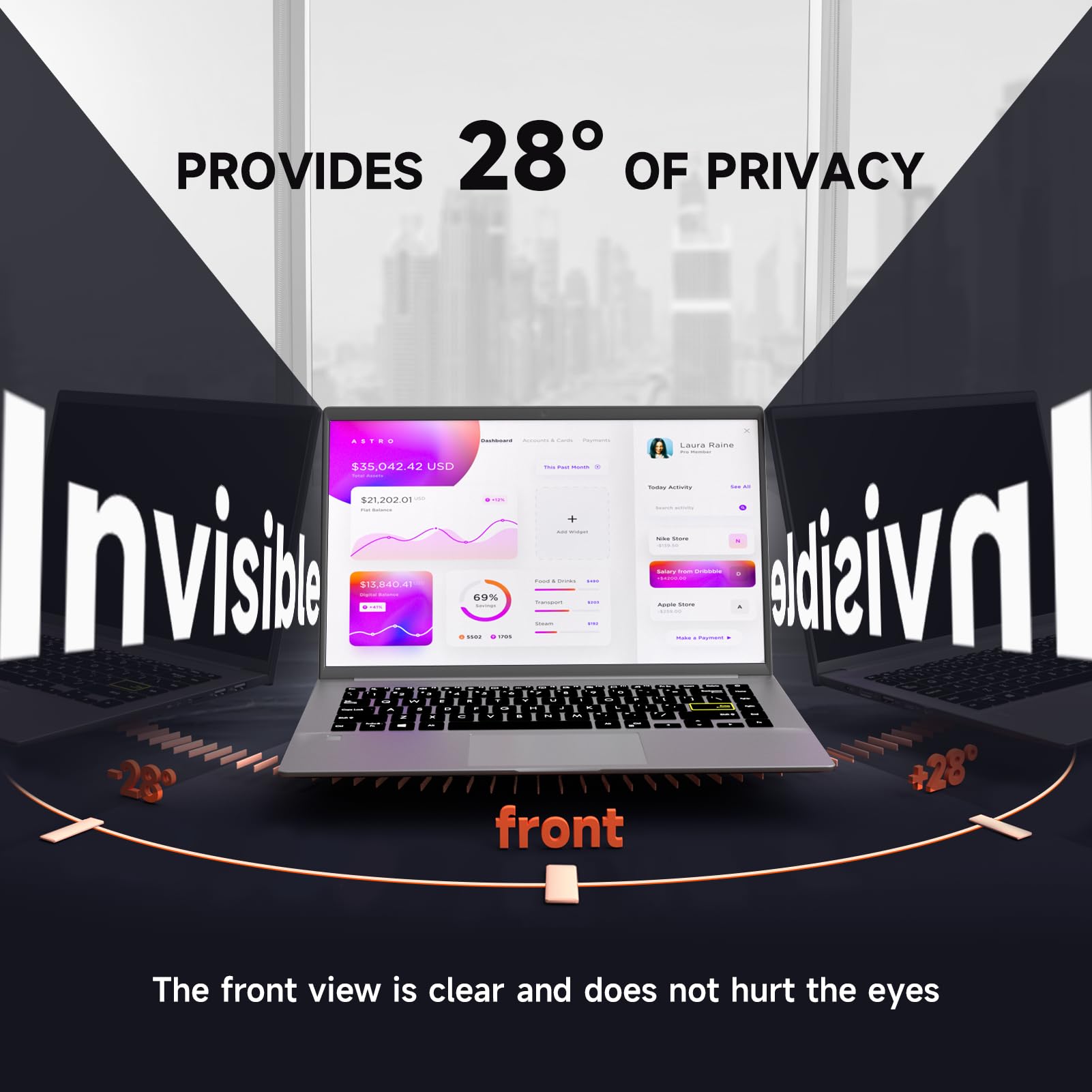17.3 Inch Mamol Laptop Privacy Screen - 16:9 Anti Blue Light Glare Filter, Removable Anti-Scratch Screen Protector for Enhanced Privacy in Office and Public Spaces