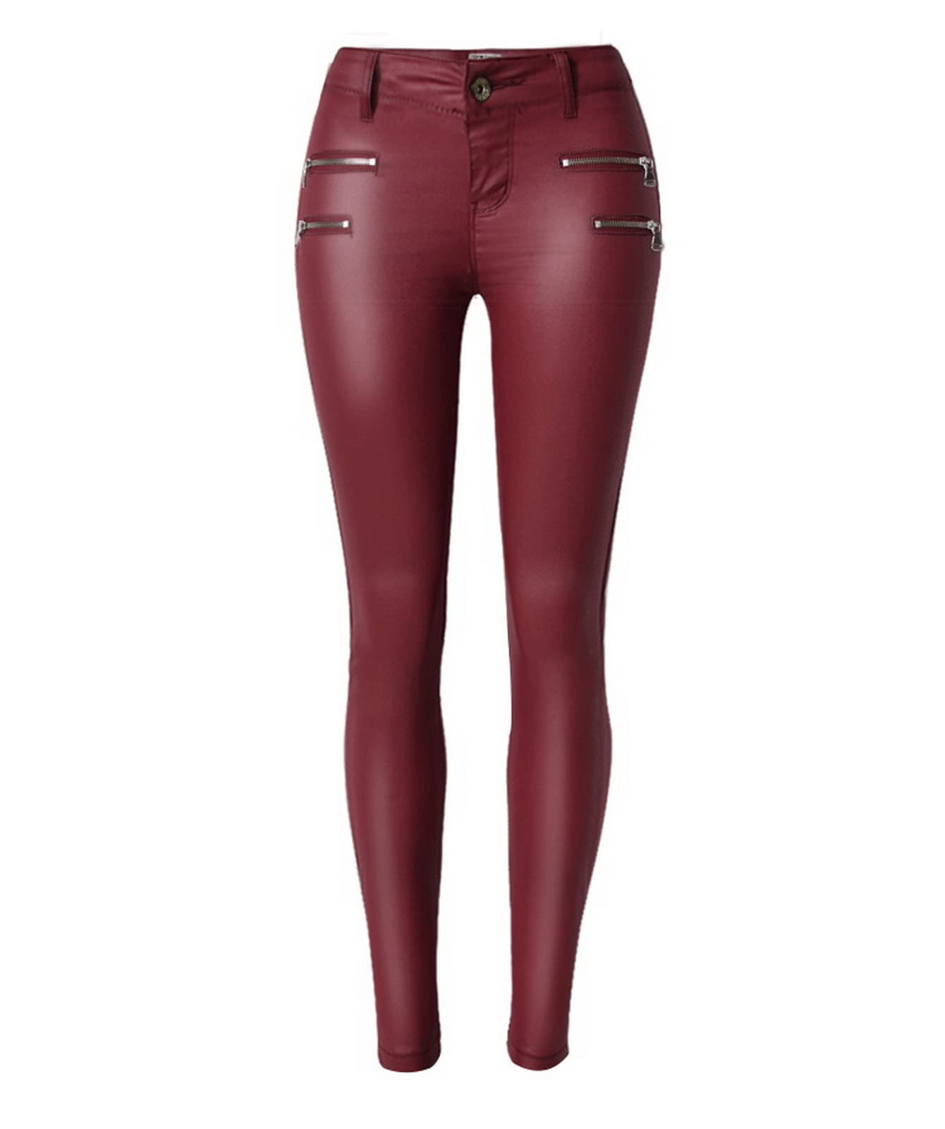 Women's Faux Leather Stretch Skinny Pants - High Waist PU Slim Pencil Pants for Biker & Casual Wear - Perfect for Night Out, Office & Everyday Fashion