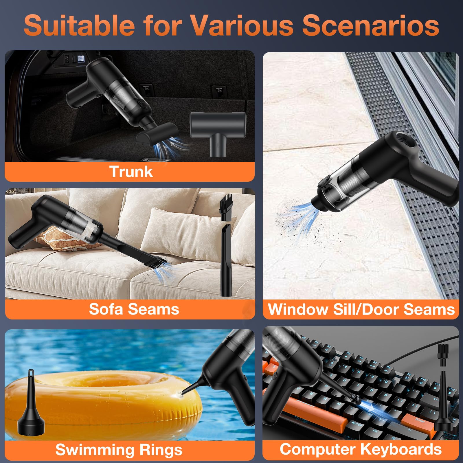 Rechargeable Cordless Handheld Mini Air Blower & Car Vacuum Cleaner - 18000Pa High Power Brushless Motor Electric Air Duster for Home, Car, Office & Workspace | Perfect for Cleaning Keyboards, Vents, Car Interiors & Small Spaces