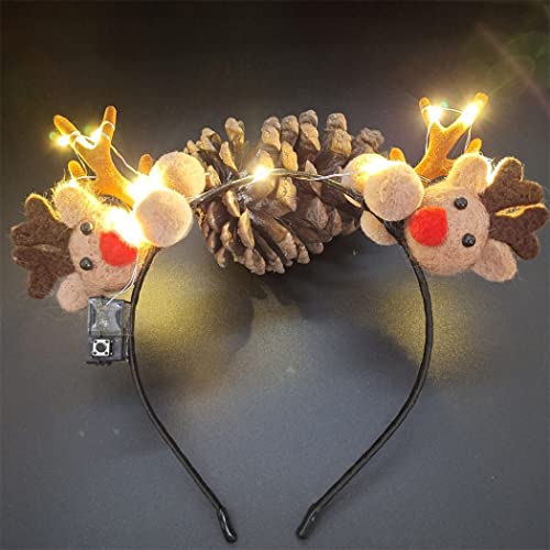 Brinie LED Christmas Elk Headbands - Light Up Reindeer Hair Hoop for Women & Girls (Yellow) | Xmas Party Hair Accessories & Holiday Decorations - Perfect for Christmas Parties, Family Gatherings & Festive Photos