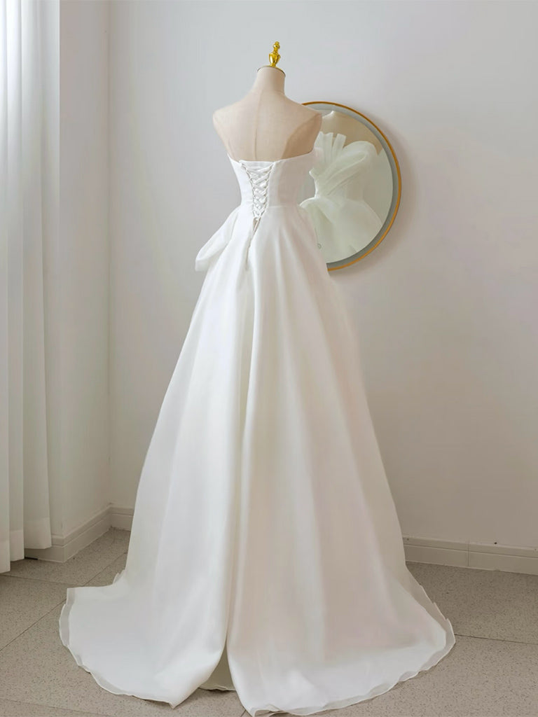 Elegant A-Line White Organza Long Prom Dress - Formal Evening Gown for Homecoming, Wedding, and Special Occasions